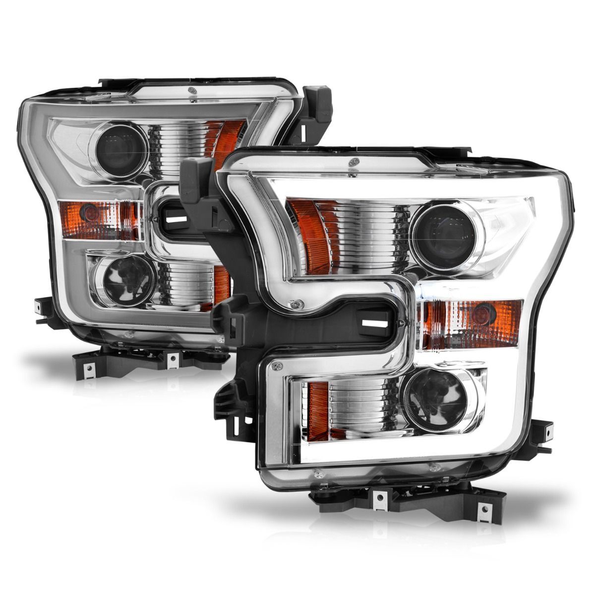 2015-2017 Ford F-150 Anzo Projector Headlights W/ Plank Style Design Chrome W/ Amber - 111348