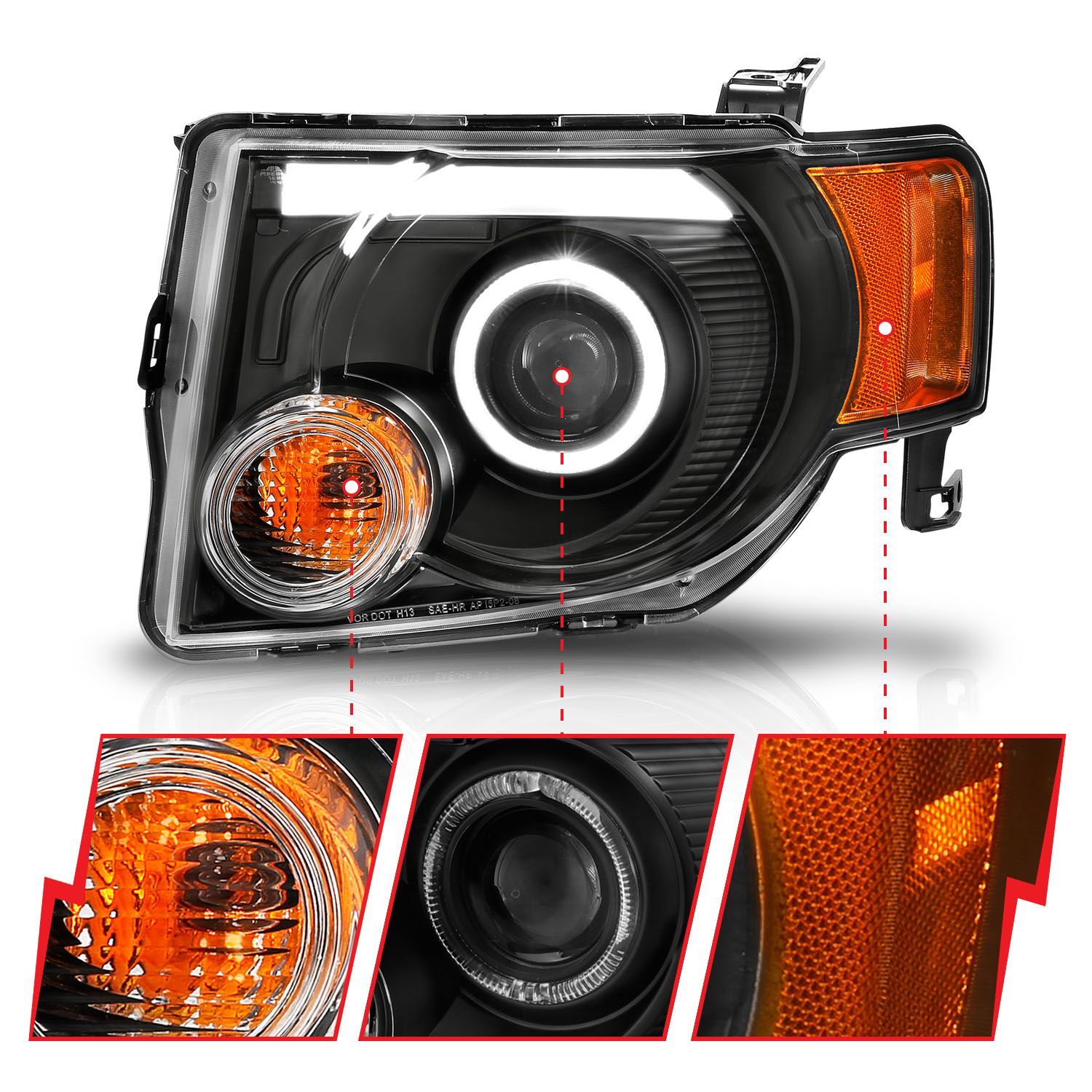 2008-2012 Ford Escape Anzo Projector Headlights W/ Halo Black