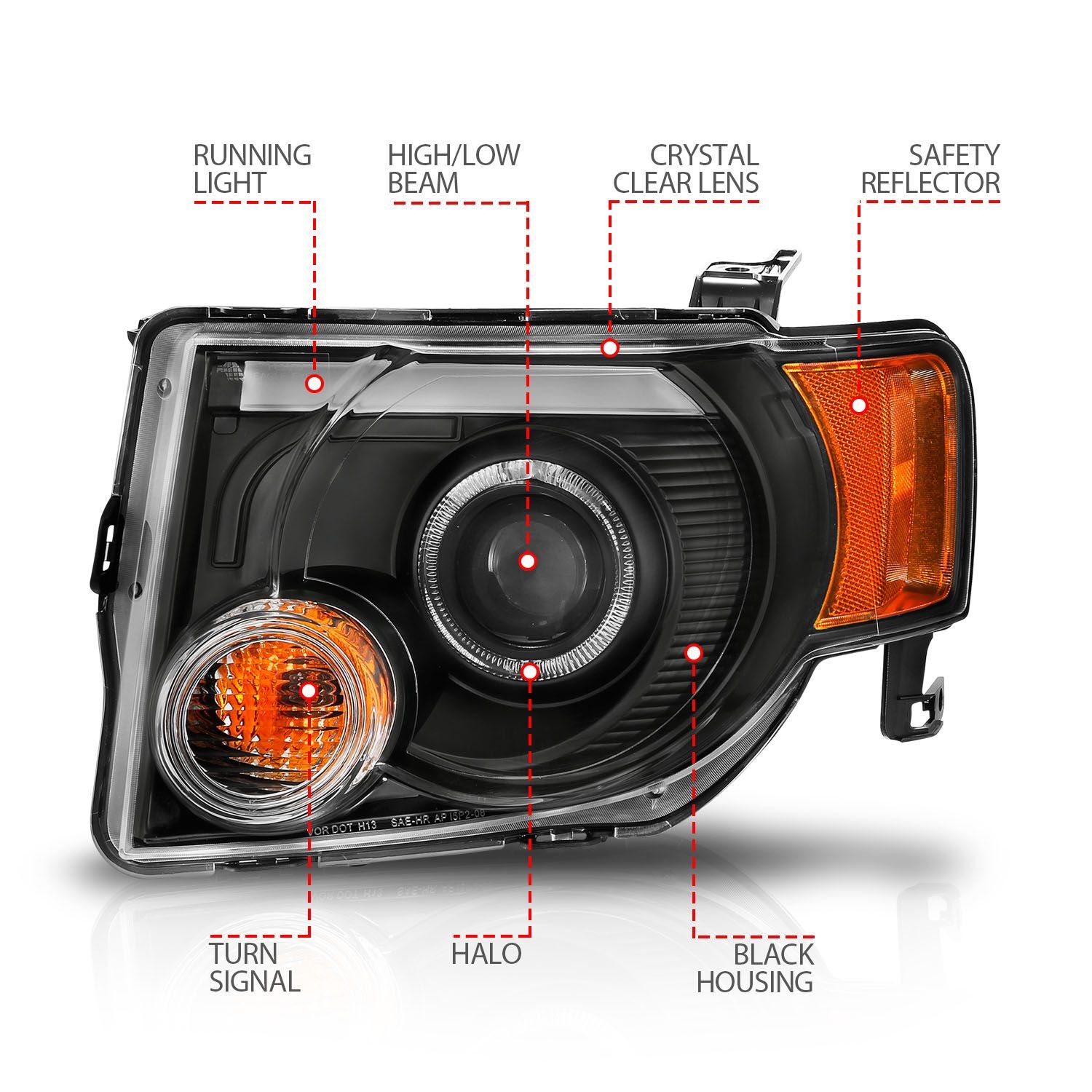 2008-2012 Ford Escape Anzo Projector Headlights W/ Halo Black