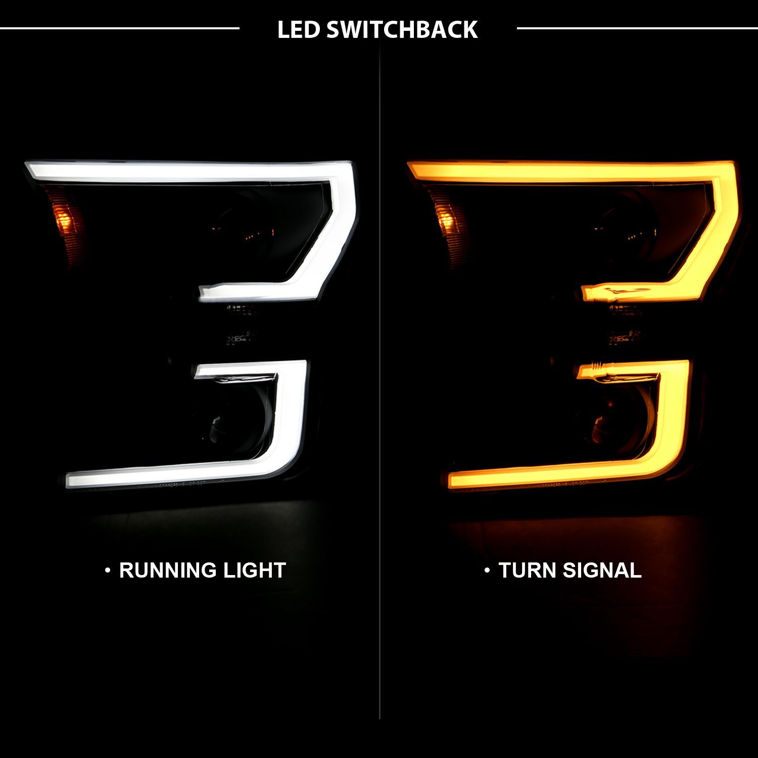 2015-2017 Ford F-150 XL/XLT Anzo Projector Headlights W/ Plank Style Switchback Black W/ Amber