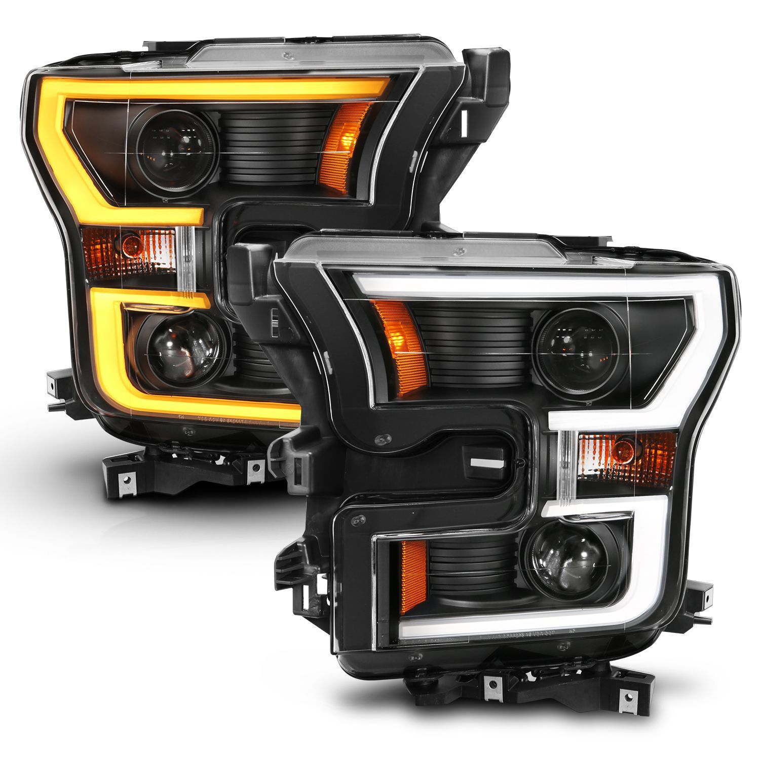 2015-2017 Ford F-150 XL/XLT Anzo Projector Headlights W/ Plank Style Switchback Black W/ Amber - 111357