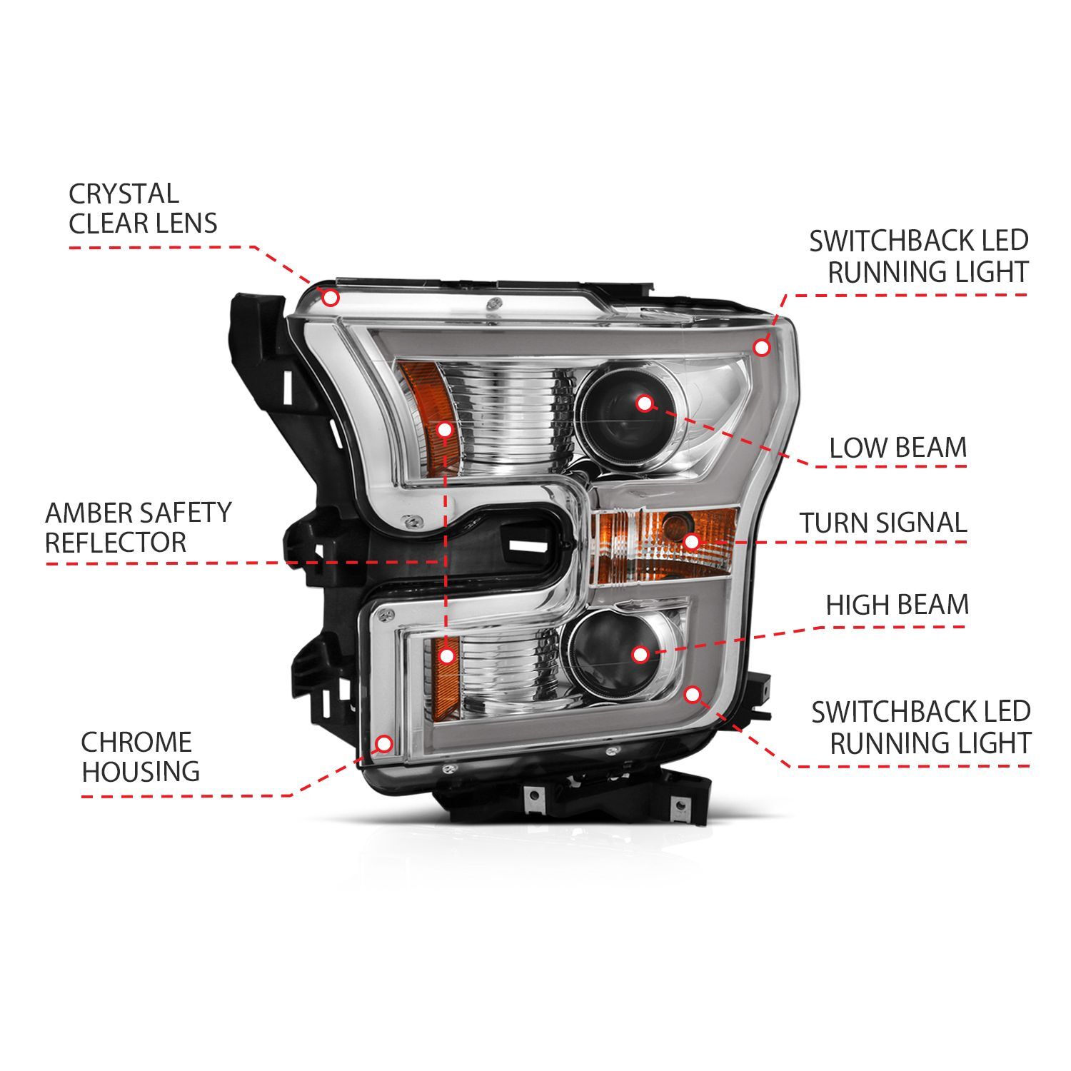2015-2017 Ford F-150 XL/XLT Anzo Projector Headlights W/ Plank Style Switchback Chrome W/ Amber