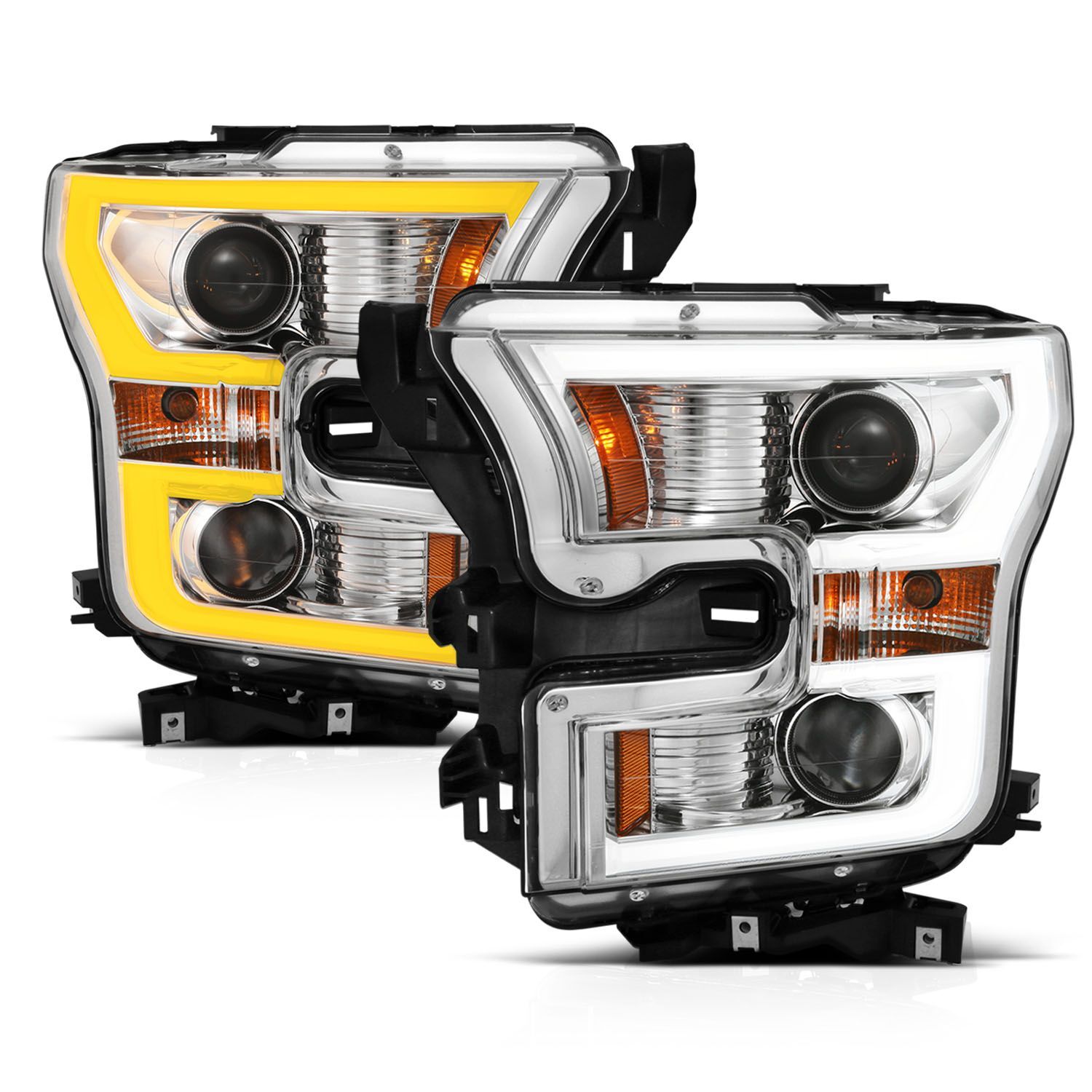 2015-2017 Ford F-150 XL/XLT Anzo Projector Headlights W/ Plank Style Switchback Chrome W/ Amber - 111358