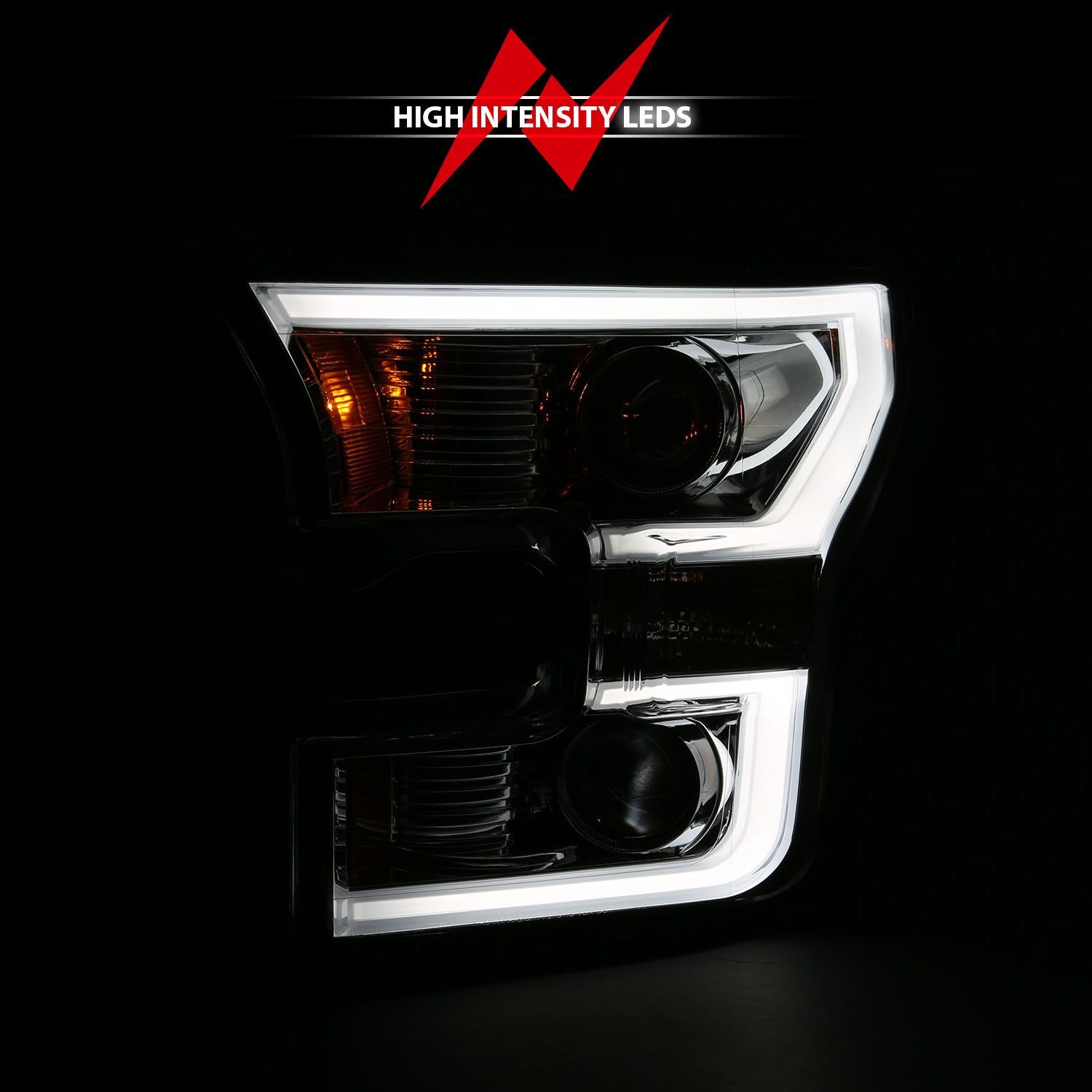 2015-2017 Ford F-150 XL/XLT Anzo Projector Headlights W/ Plank Style Switchback Chrome W/ Amber