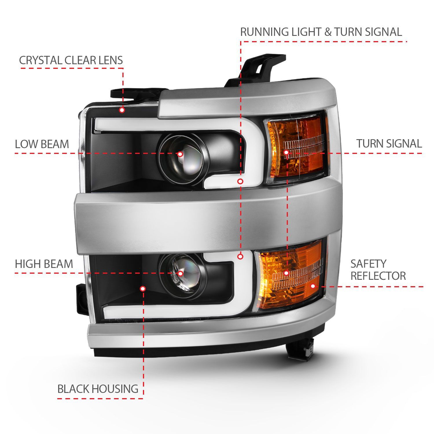 2015-2019 Chevrolet Silverado 2500 HD/Silverado 3500 HD Anzo Projector Headlights W/ Plank Style Design Black W/ Amber