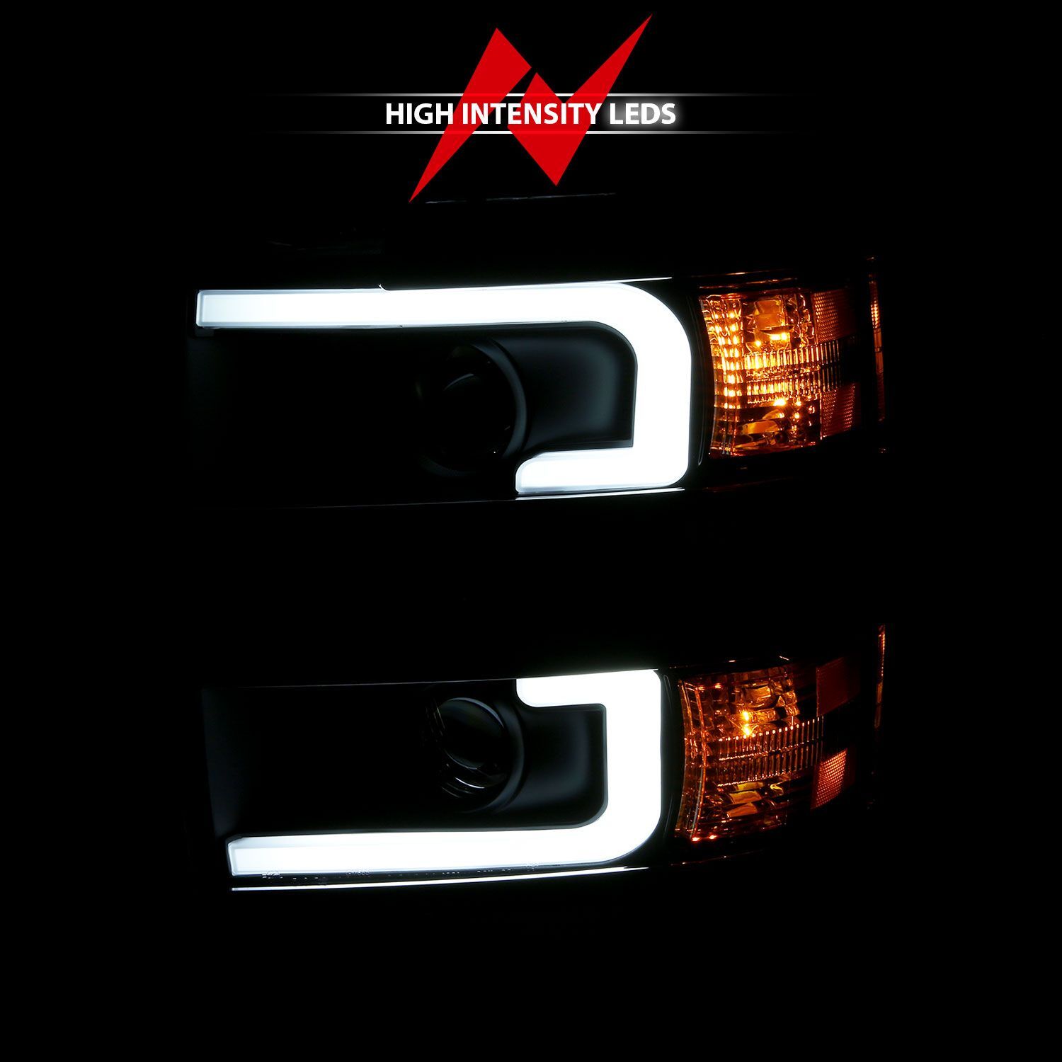 2015-2019 Chevrolet Silverado 2500 HD/Silverado 3500 HD Anzo Projector Headlights W/ Plank Style Design Black W/ Amber