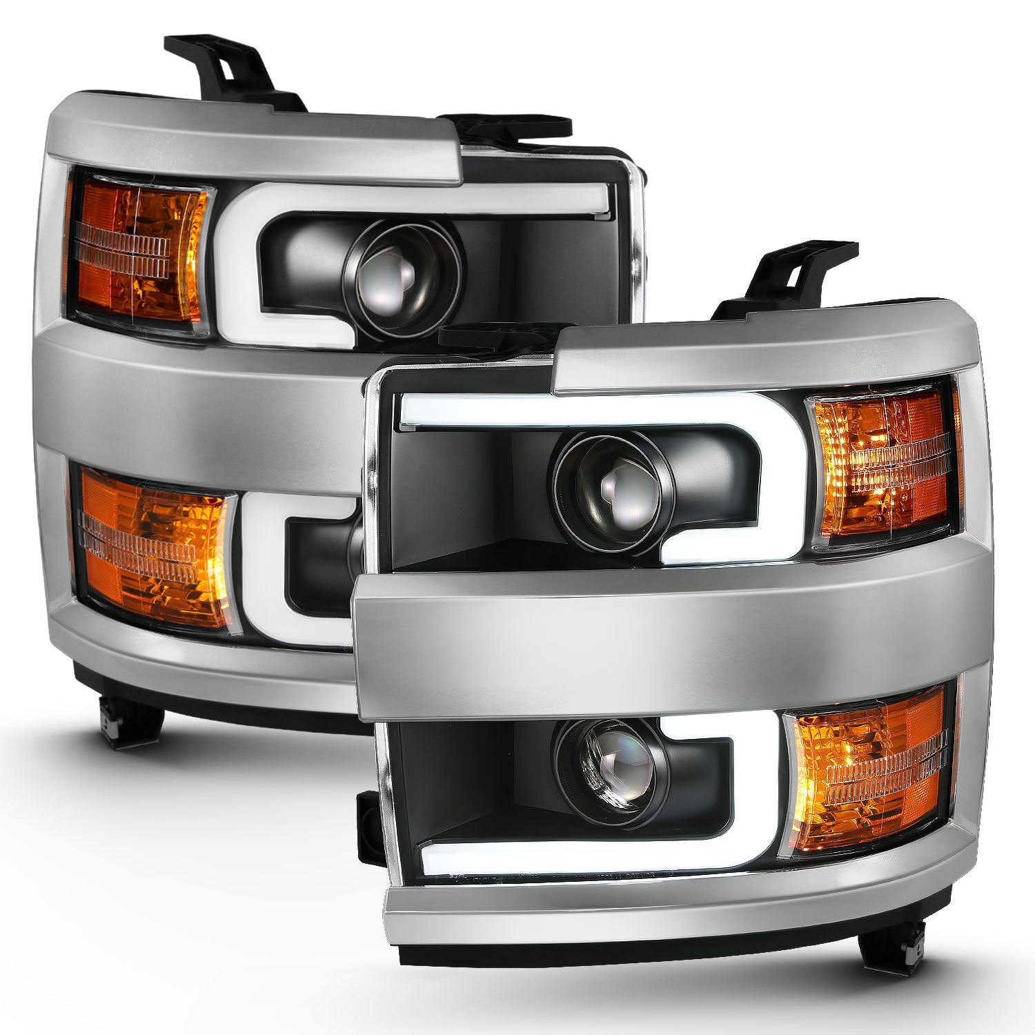 2015-2019 Chevrolet Silverado 2500 HD/Silverado 3500 HD Anzo Projector Headlights W/ Plank Style Design Black W/ Amber - 111359