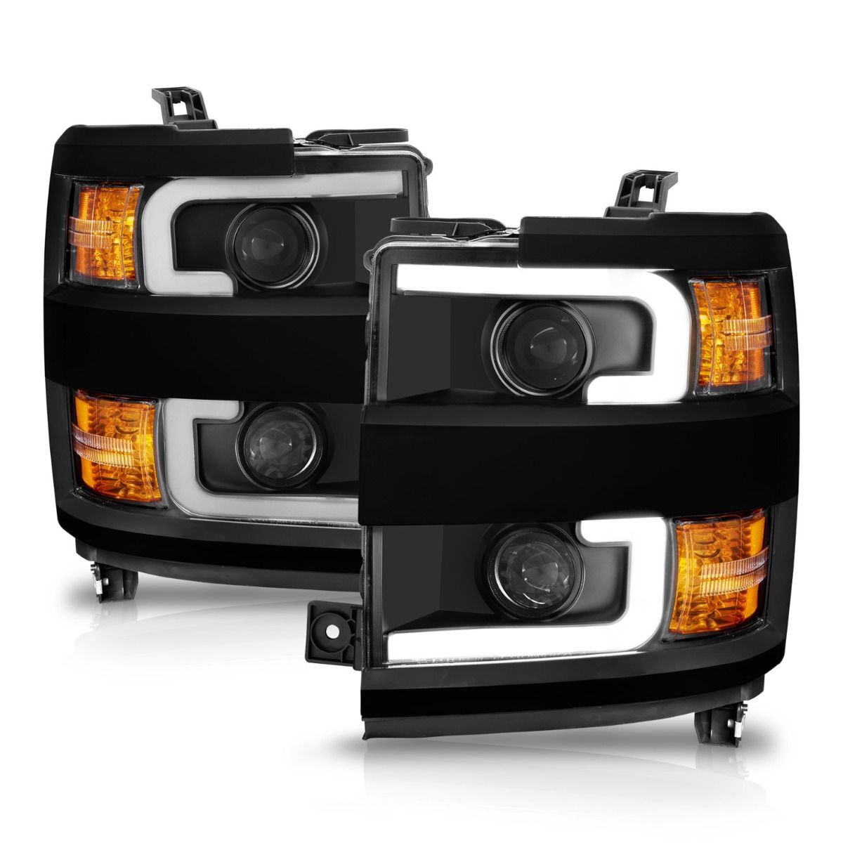 2015-2019 Chevrolet Silverado 2500 HD/Silverado 3500 HD Anzo Projector Headlights W/ Plank Style Design Black W/ Amber