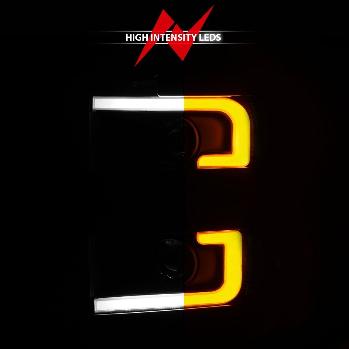 2015-2019 Chevrolet Silverado 2500 HD/Silverado 3500 HD Anzo Projector Headlights W/ Plank Style Switchback Black W/ Amber (Black Rim)