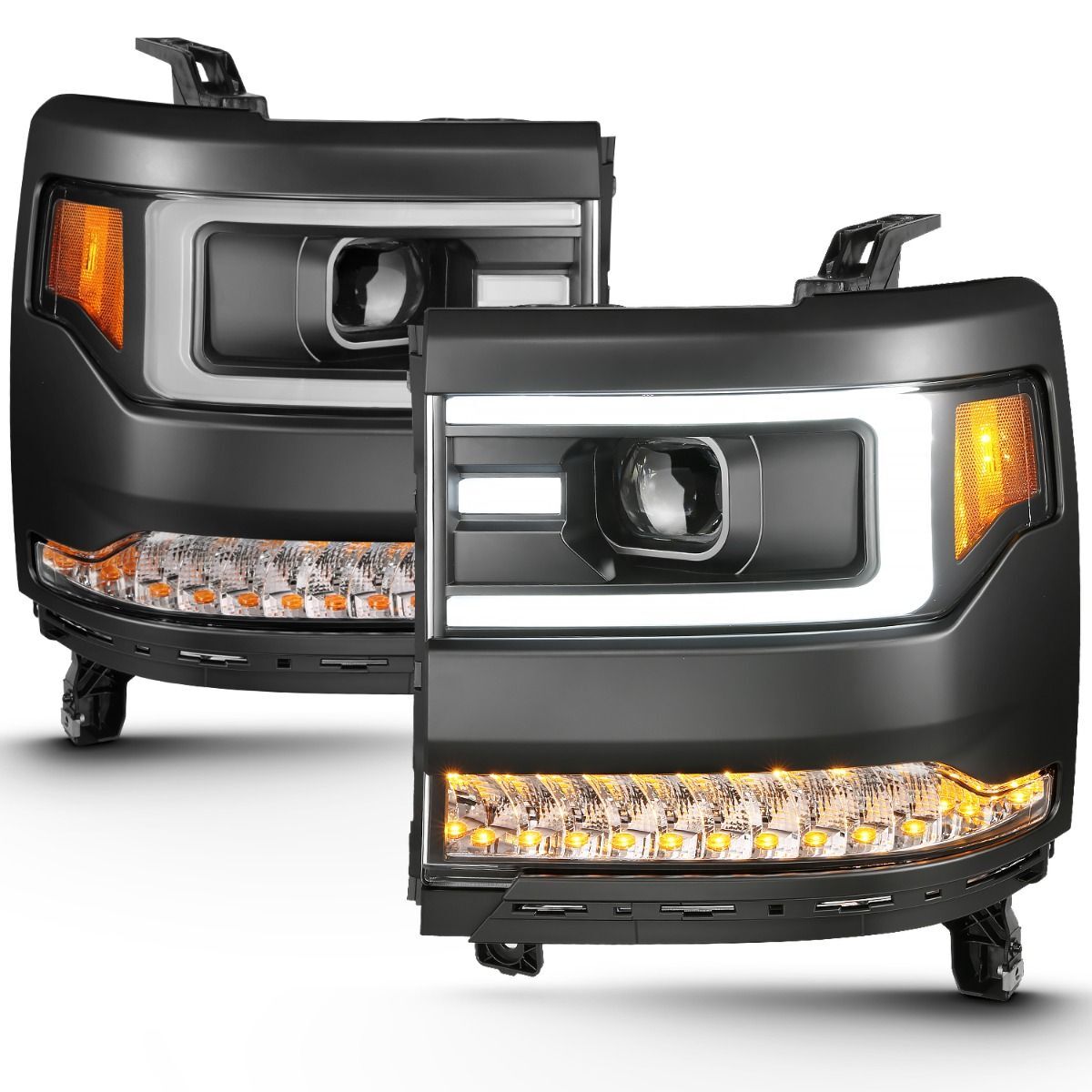 2016-2018 Chevrolet Silverado 1500 Anzo Projector Headlights W/ Plank Style Design Black W/ Amber (Hid Type) (Without Hid Kit)