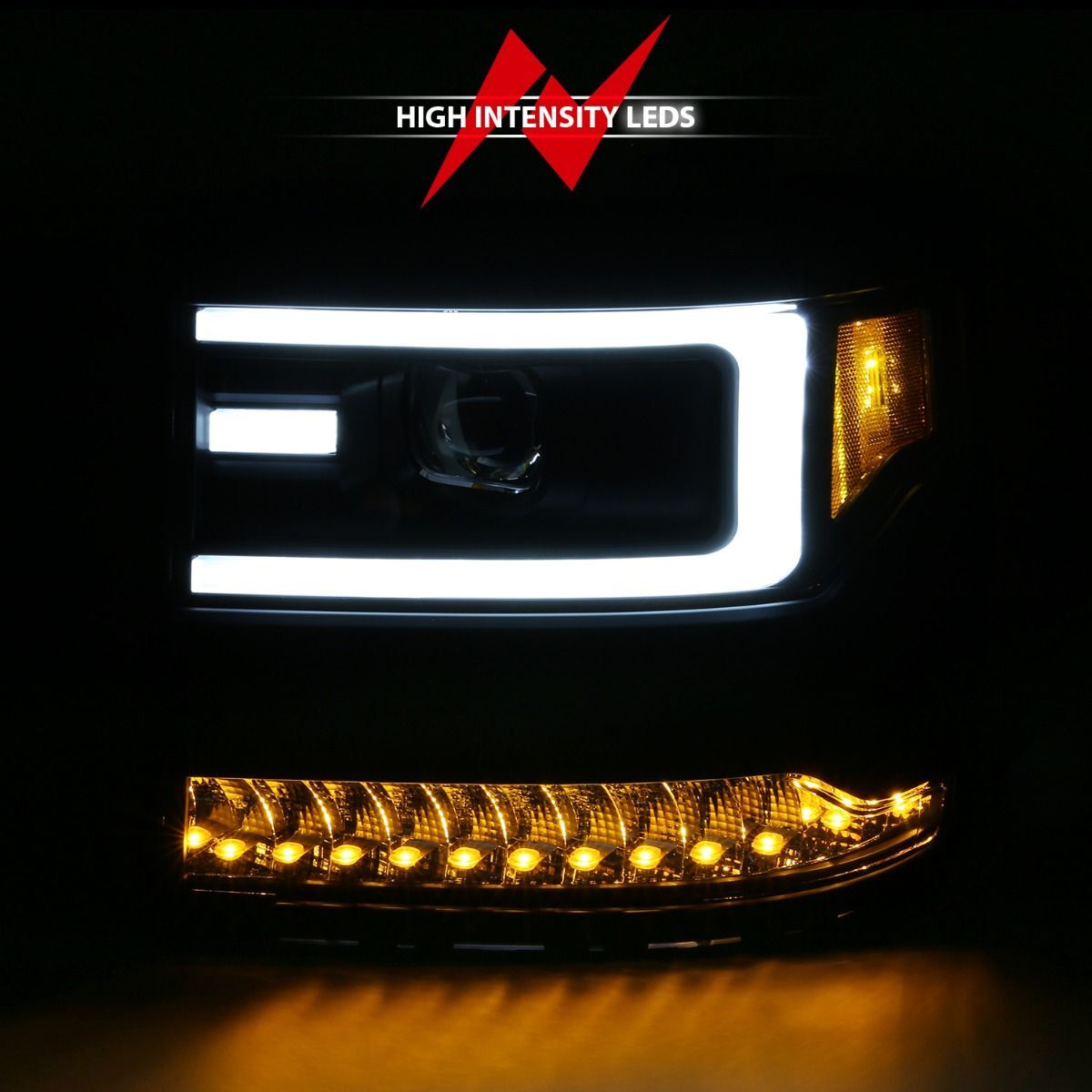 2016-2018 Chevrolet Silverado 1500 Anzo Projector Headlights W/ Plank Style Design Black W/ Amber (Hid Type) (Without Hid Kit)