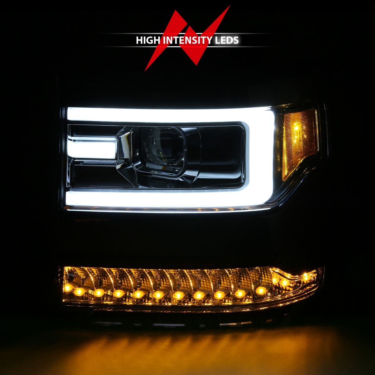 2016-2018 Chevrolet Silverado 1500 Anzo Projector Headlights W/ Plank Style Design Chrome W/ Amber (Hid Type) (Without Hid Kit)