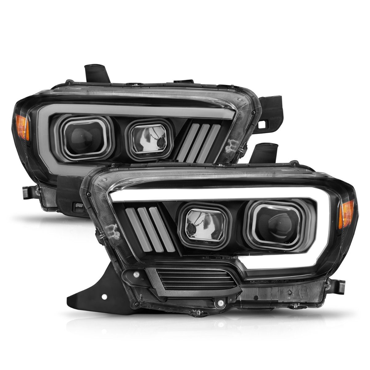 2016-2023 Toyota Tacoma Anzo Projector Headlights W/ Plank Style Design Black W/ Amber