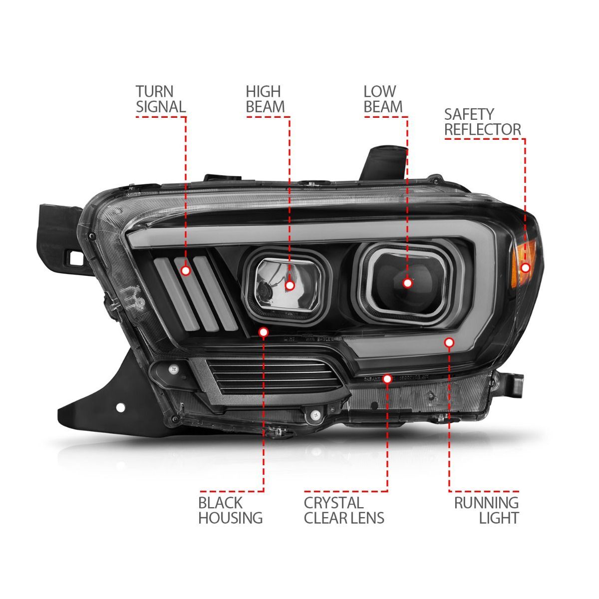 2016-2023 Toyota Tacoma Anzo Projector Headlights W/ Plank Style Design Black W/ Amber