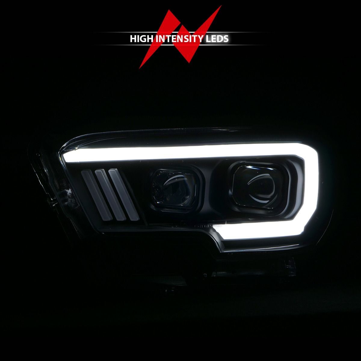 2016-2023 Toyota Tacoma Anzo Projector Headlights W/ Plank Style Design Black W/ Amber