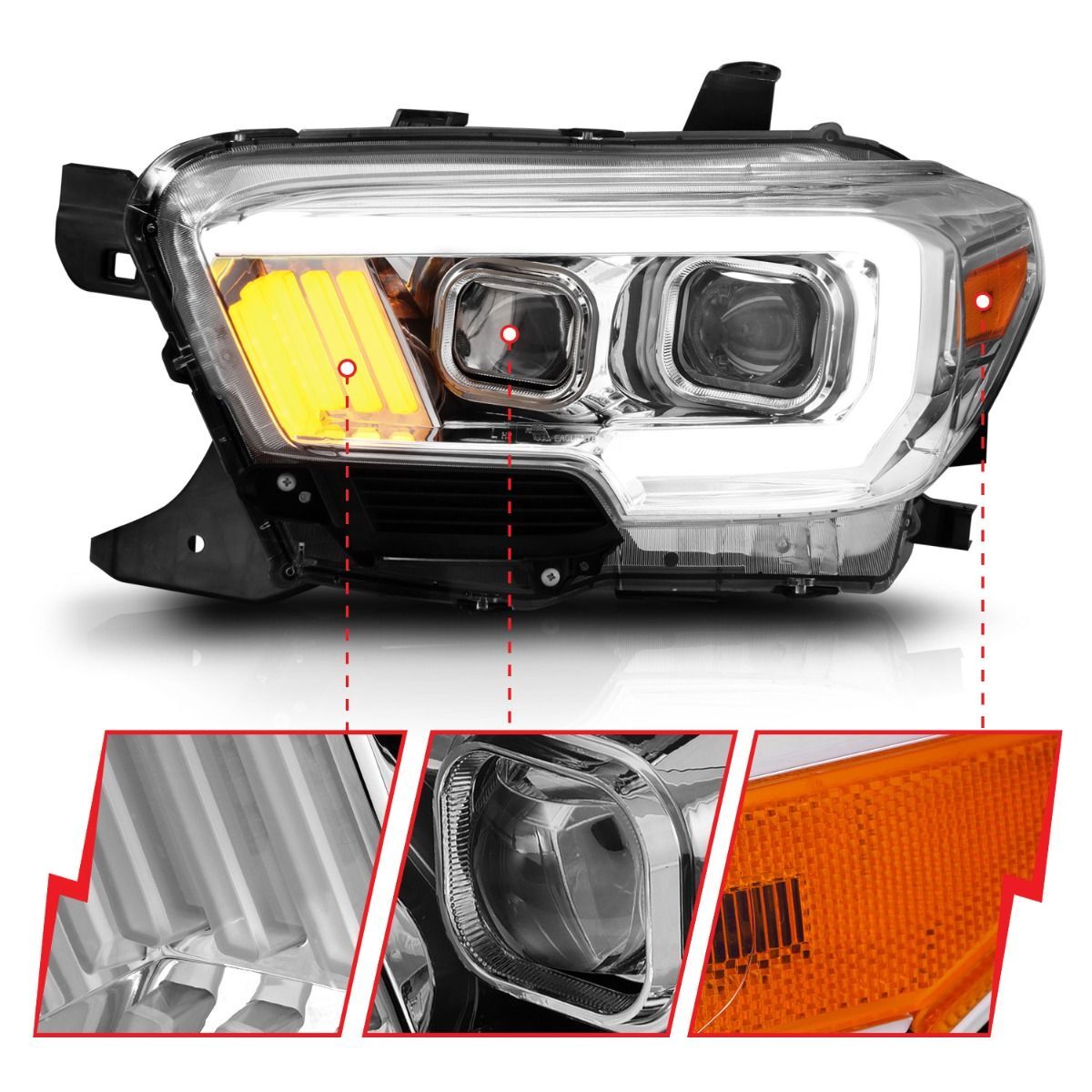 2016-2023 Toyota Tacoma Anzo Projector Headlights W/ Plank Style Design Chrome W/ Amber
