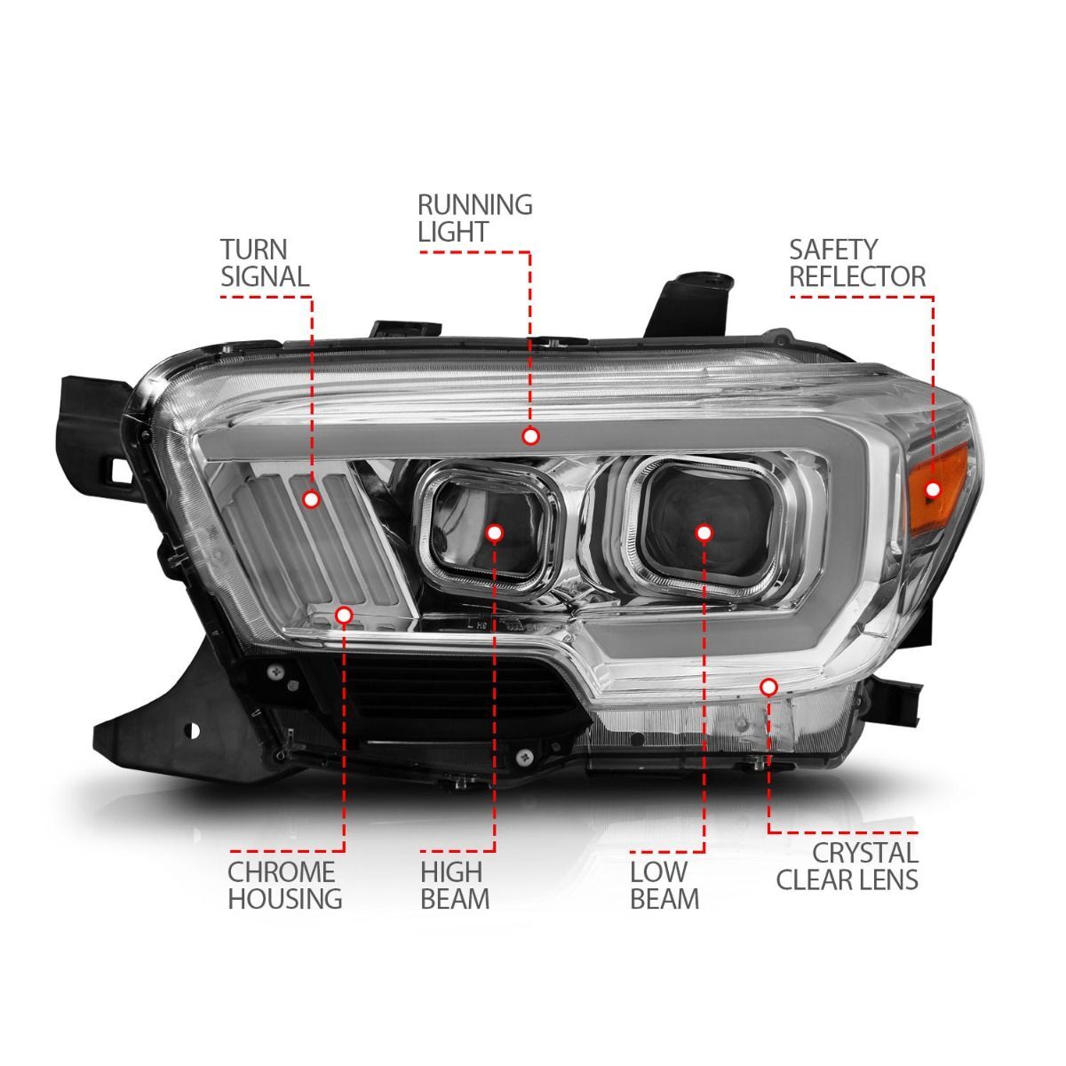 2016-2023 Toyota Tacoma Anzo Projector Headlights W/ Plank Style Design Chrome W/ Amber