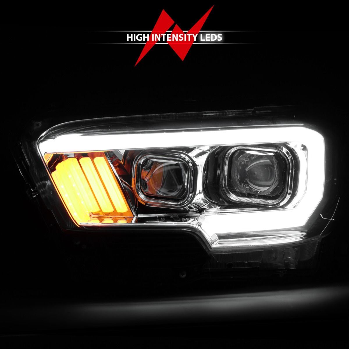 2016-2023 Toyota Tacoma Anzo Projector Headlights W/ Plank Style Design Chrome W/ Amber