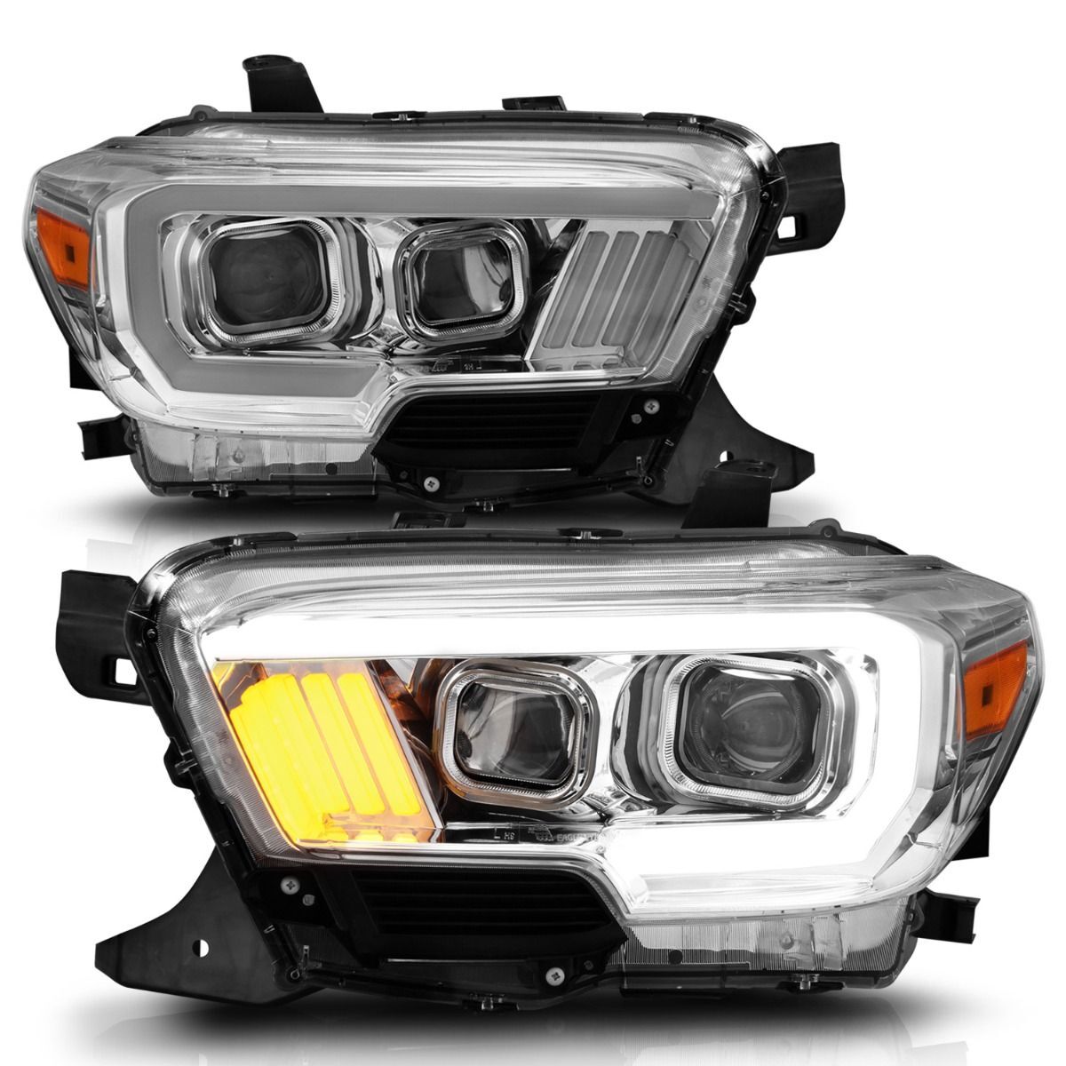 2016-2023 Toyota Tacoma Anzo Projector Headlights W/ Plank Style Design Chrome W/ Amber - 111378