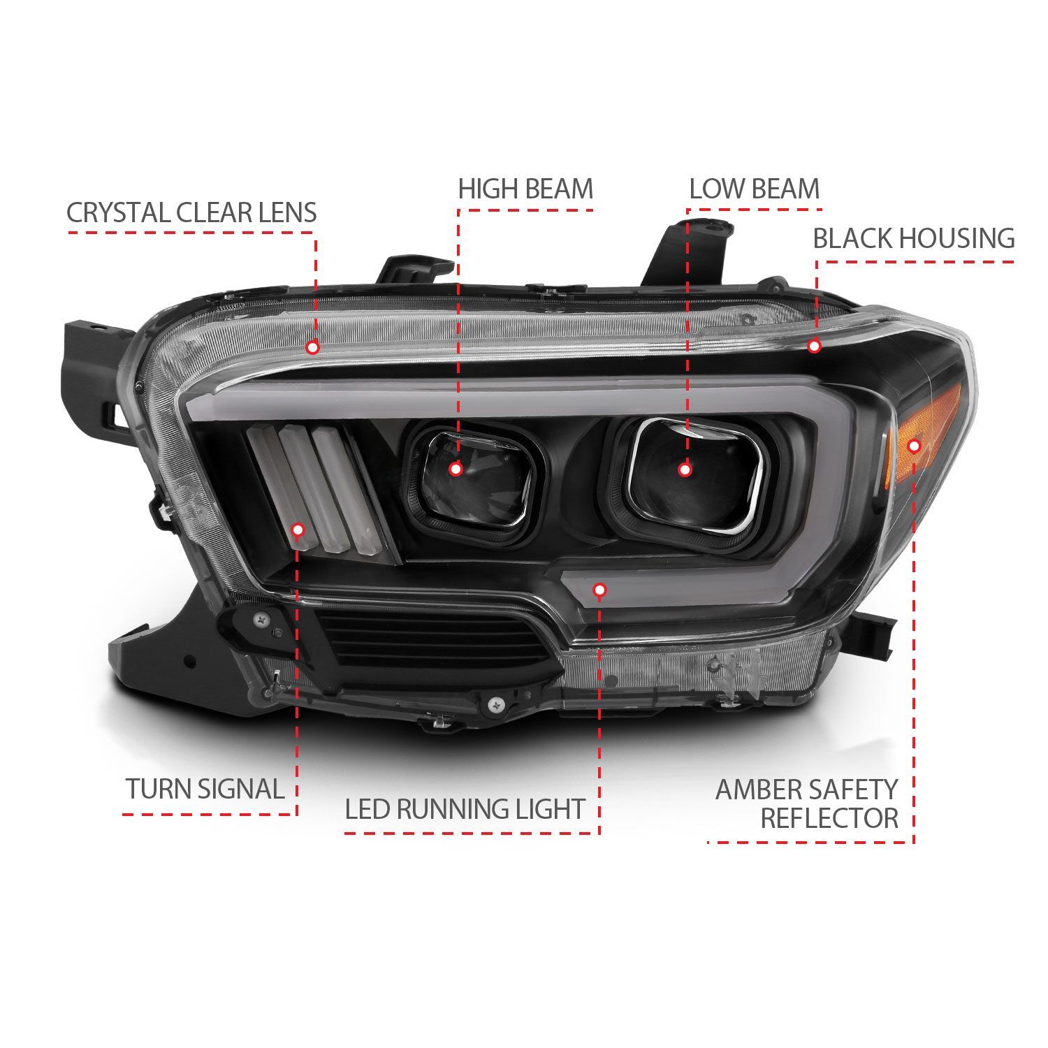 2016-2023 Toyota Tacoma Anzo Projector Headlights W/ Plank Style Design Black/Amber W/ DRL