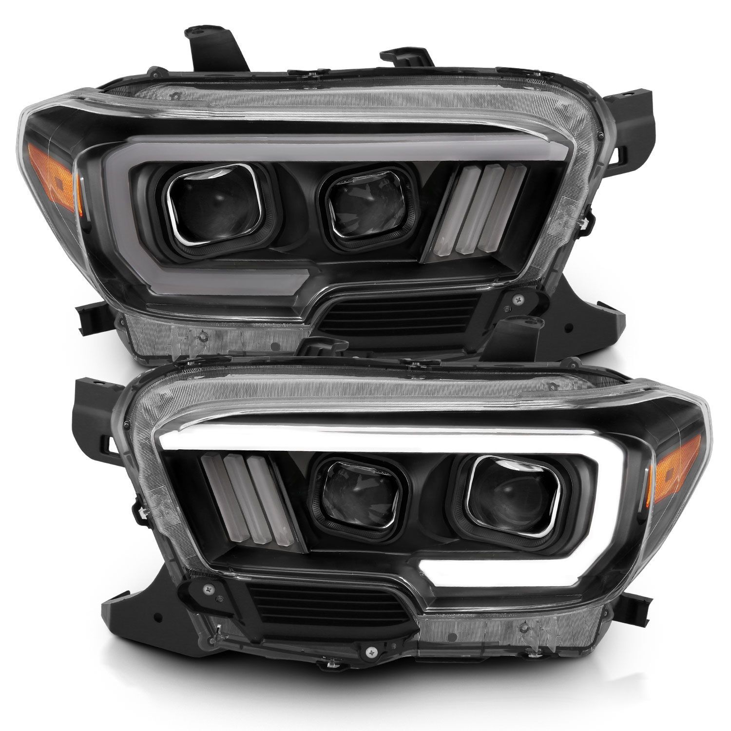2016-2023 Toyota Tacoma Anzo Projector Headlights W/ Plank Style Design Black/Amber W/ DRL - 111379
