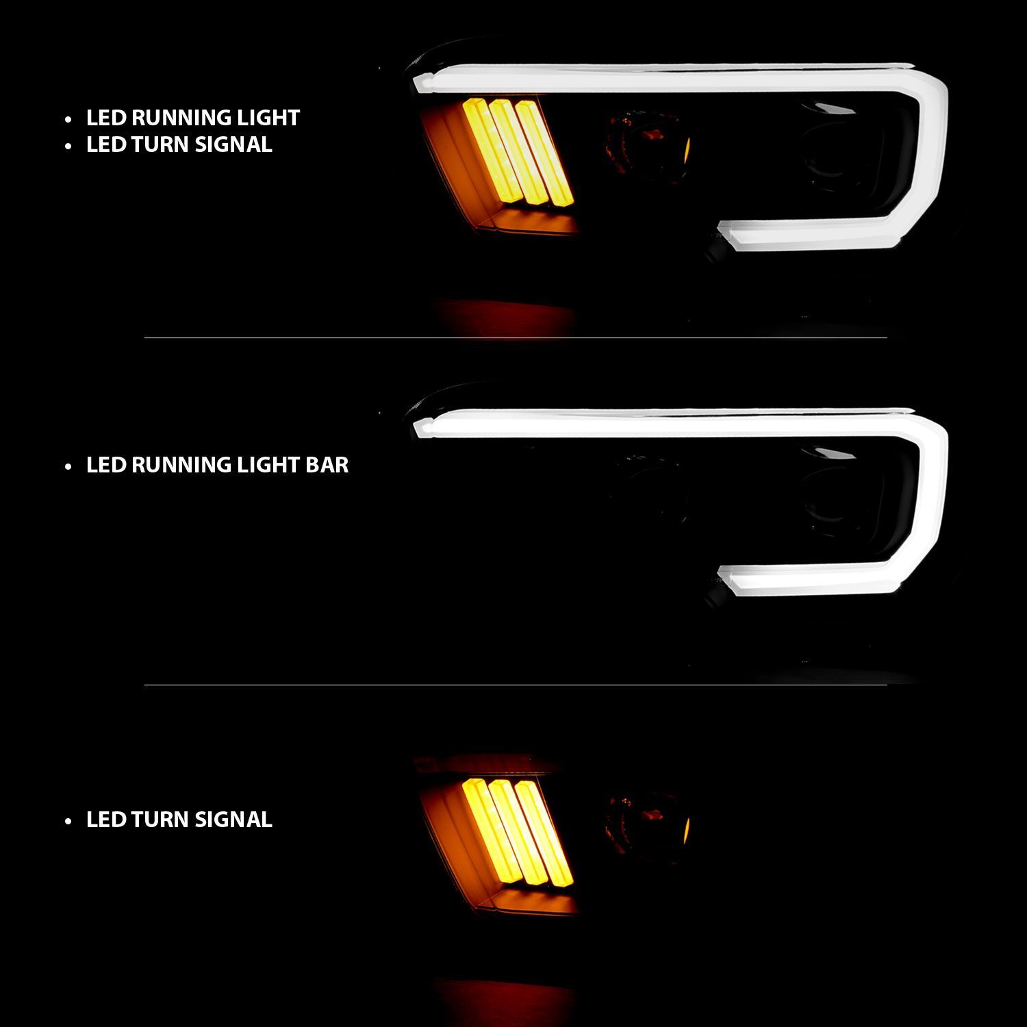 2016-2023 Toyota Tacoma Anzo Projector Headlights W/ Plank Style Design Black/Amber W/ DRL