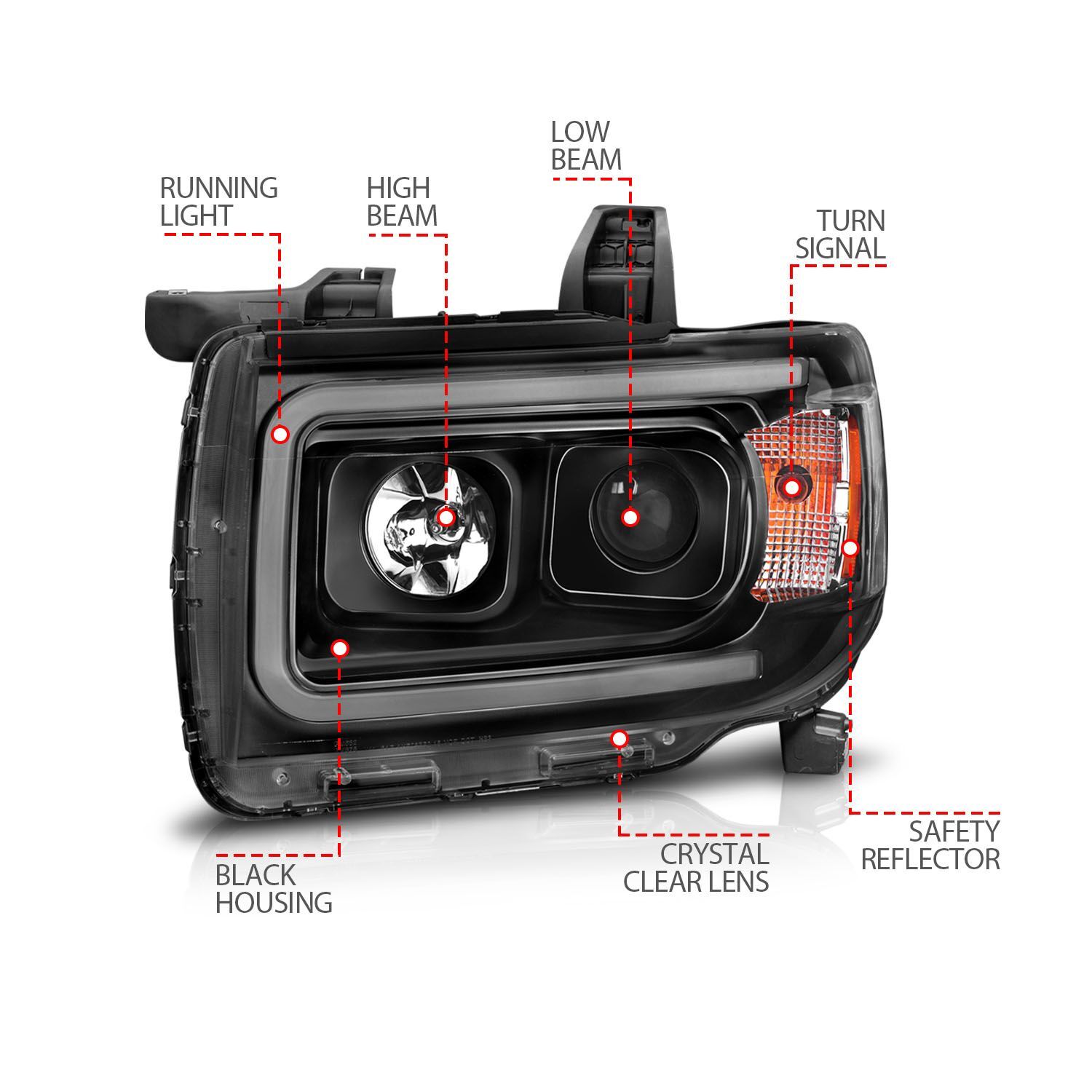 2015-2019 GMC Canyon Anzo Projector Headlights W/ Plank Style Design Black W/ Amber