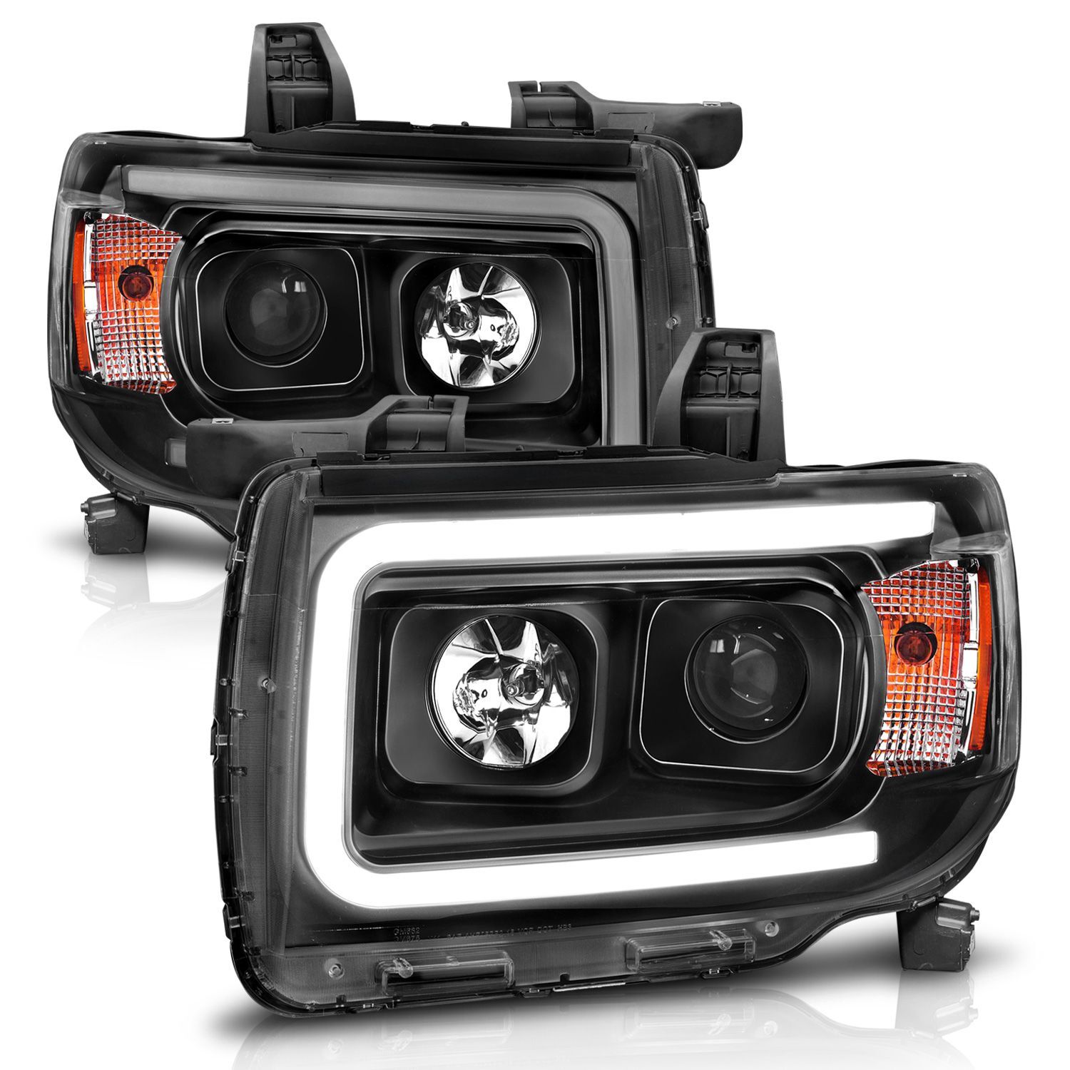 2015-2019 GMC Canyon Anzo Projector Headlights W/ Plank Style Design Black W/ Amber - 111381