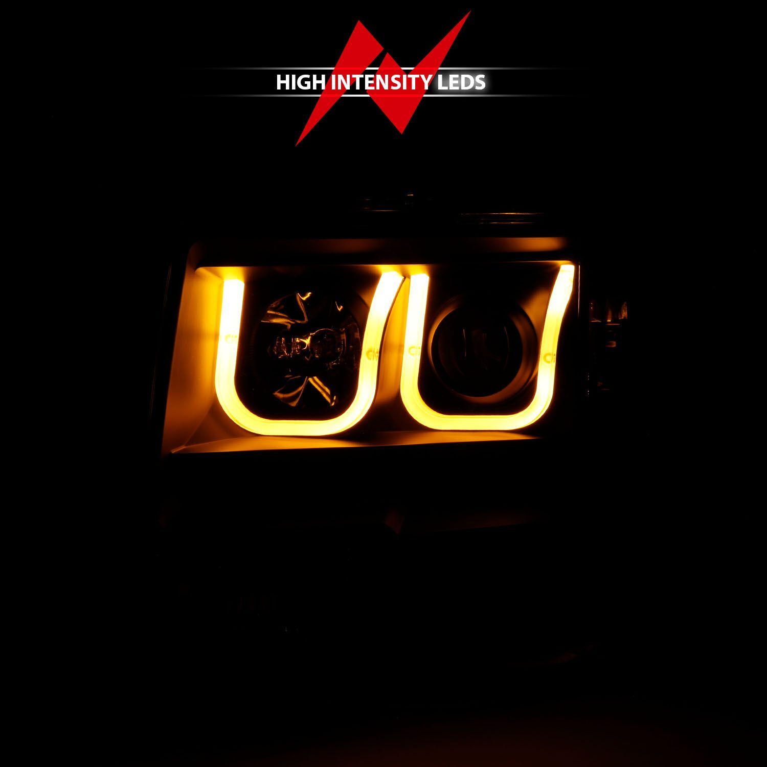 2009-2014 Ford F-150 Anzo Projector Headlights W/ U-Bar Switchback Black W/ Amber