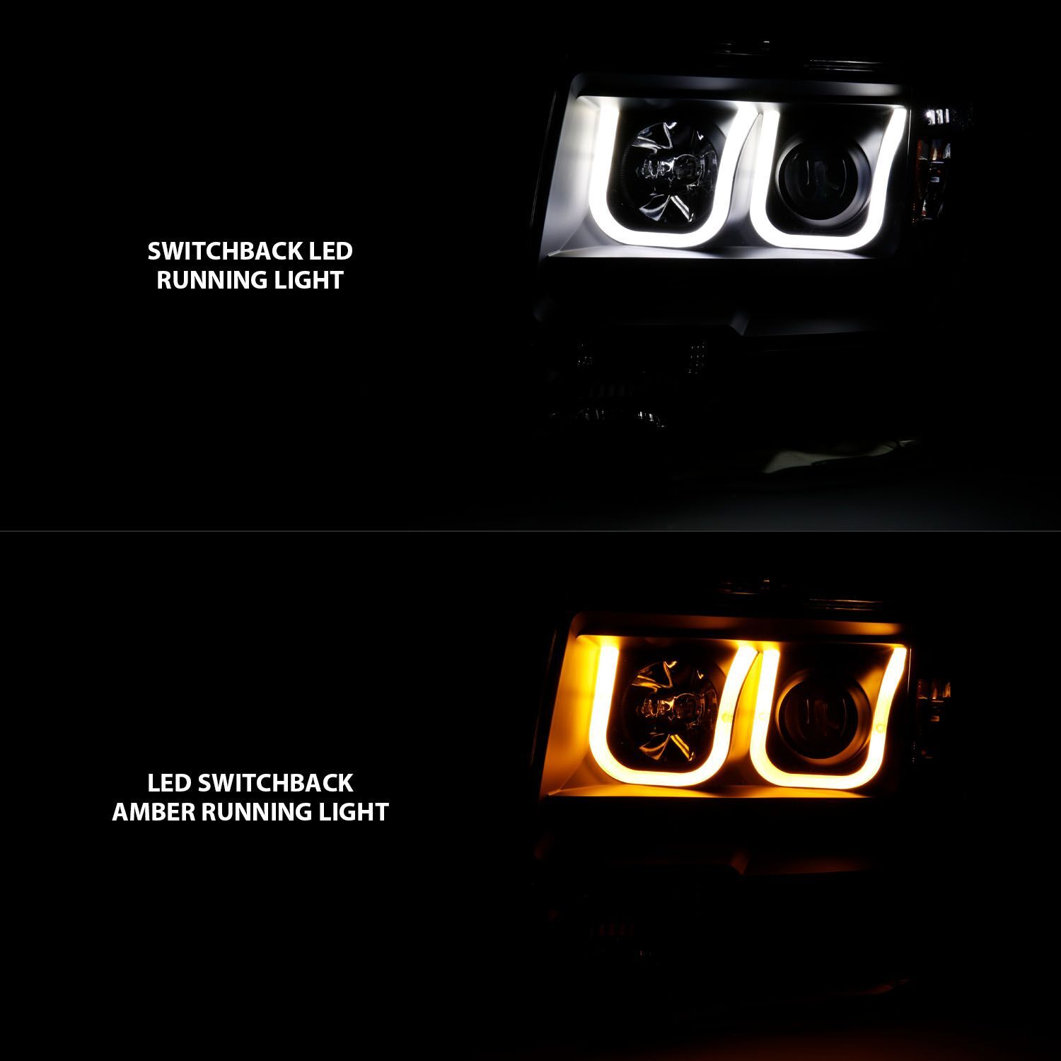 2009-2014 Ford F-150 Anzo Projector Headlights W/ U-Bar Switchback Black W/ Amber
