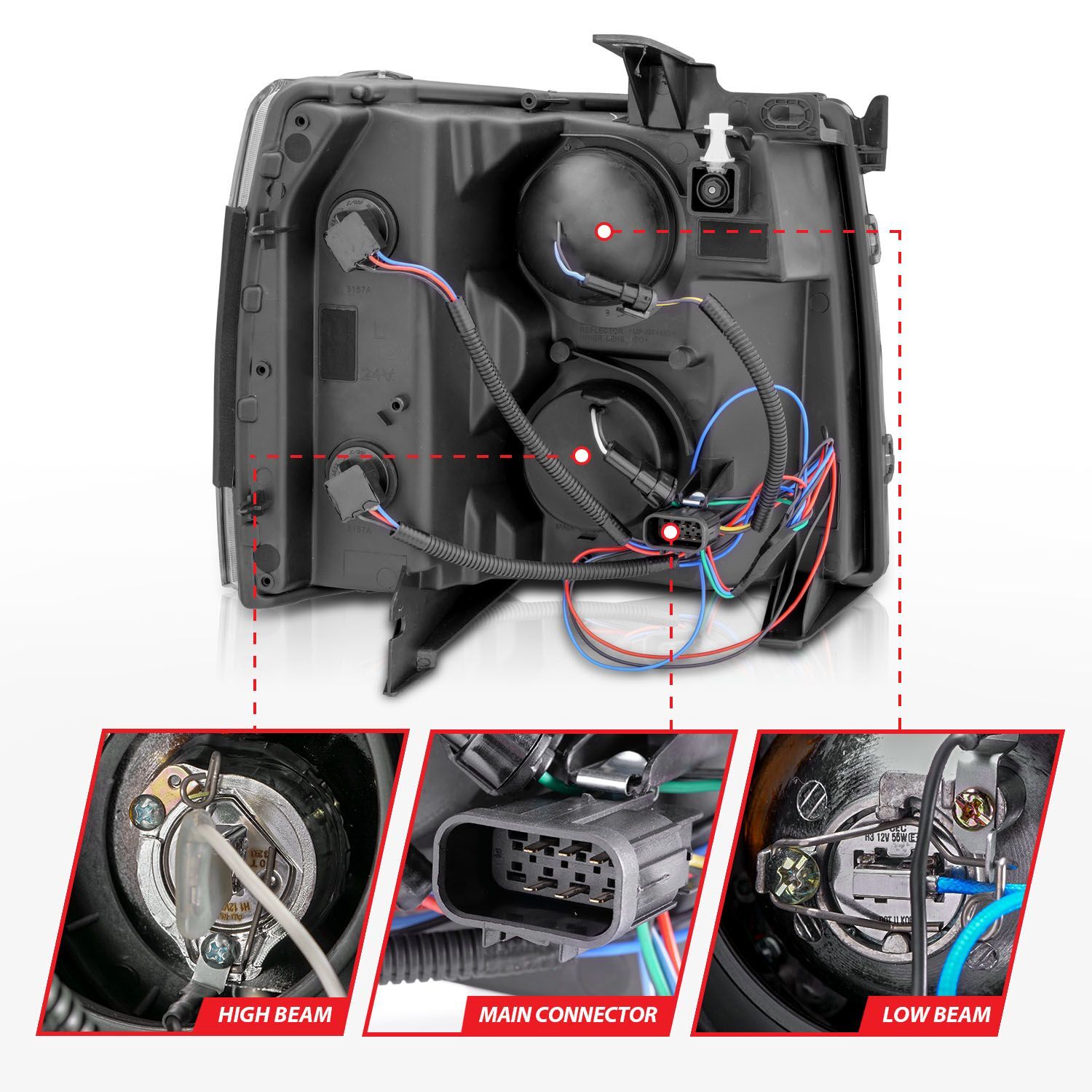 2007-2014 Chevrolet Silverado 1500/2500 HD/3500 HD Anzo Projector Headlights W/ U-Bar Switchback Black W/ Amber