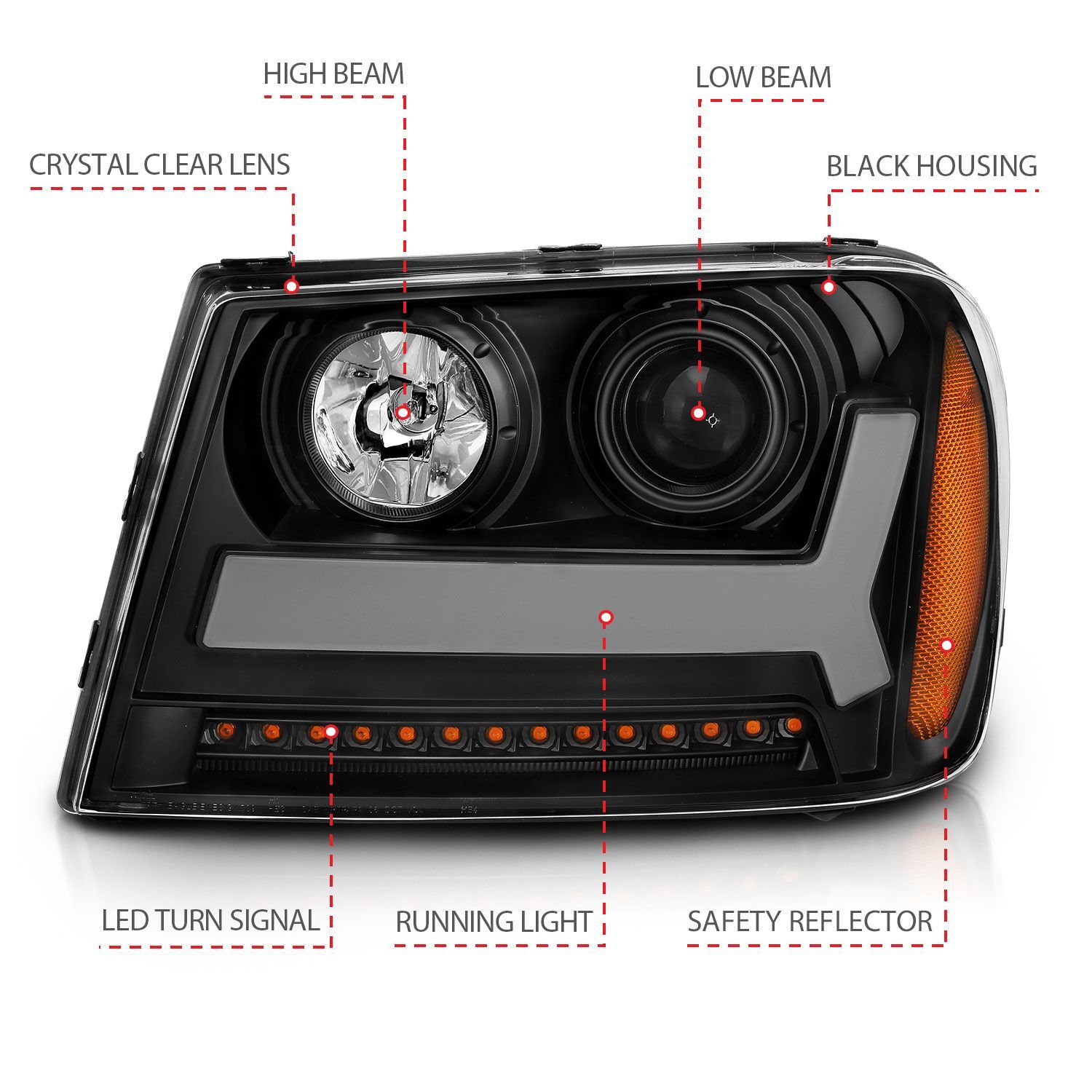 2006-2009 Chevrolet Trailblazer LT Anzo Projector Headlights W/ Plank Style Design Black W/ Amber