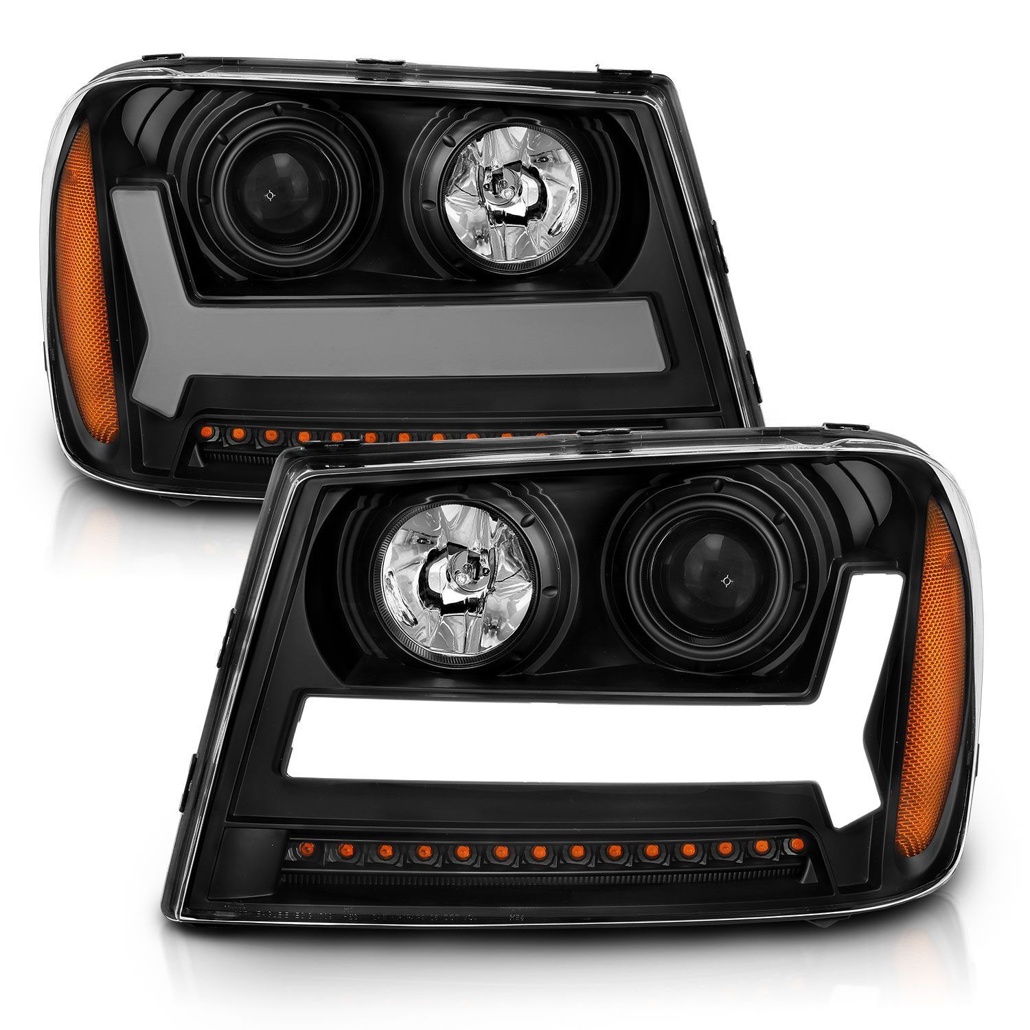 2006-2009 Chevrolet Trailblazer LT Anzo Projector Headlights W/ Plank Style Design Black W/ Amber - 111390