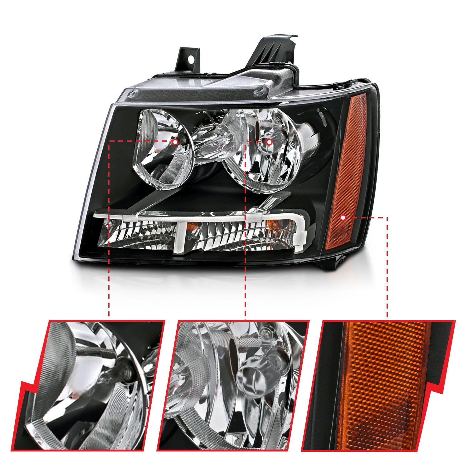 2007-2014 Chevrolet Suburban/Tahoe Anzo Crystal Headlights Black