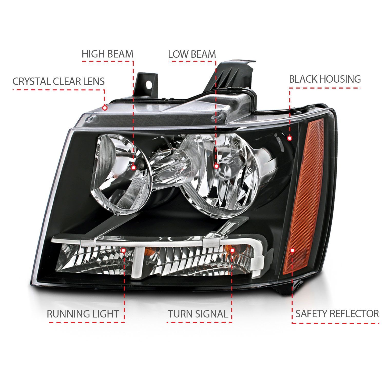 2007-2014 Chevrolet Suburban/Tahoe Anzo Crystal Headlights Black