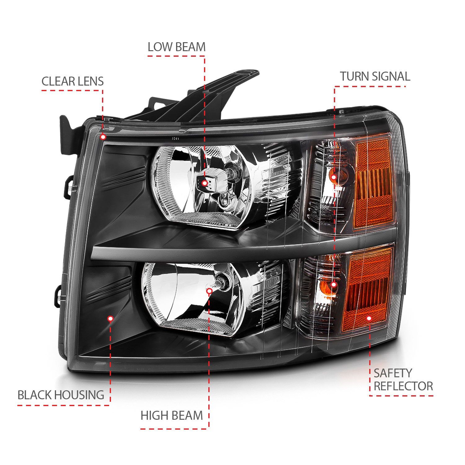 2007-2013 Chevrolet Silverado Anzo Crystal Headlights Black