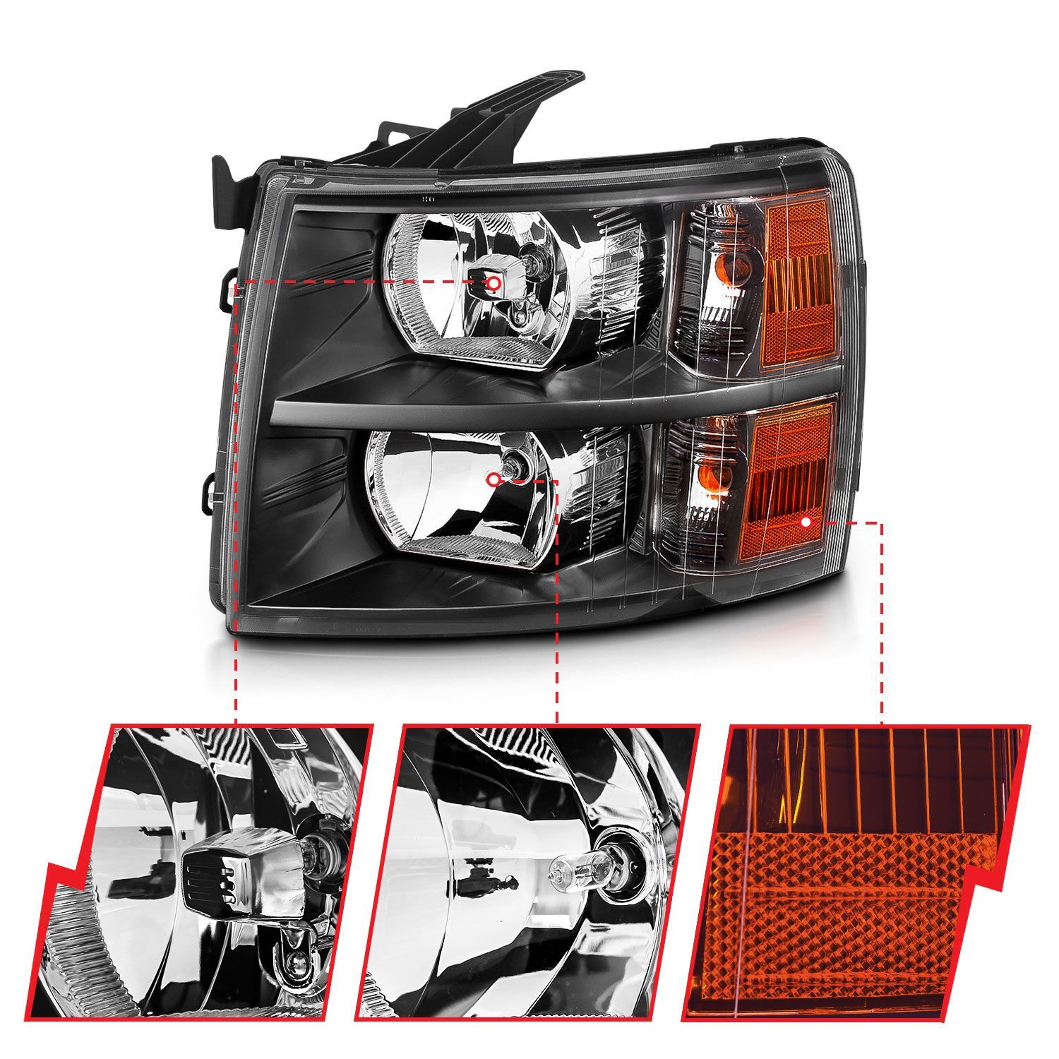2007-2013 Chevrolet Silverado Anzo Crystal Headlights Black