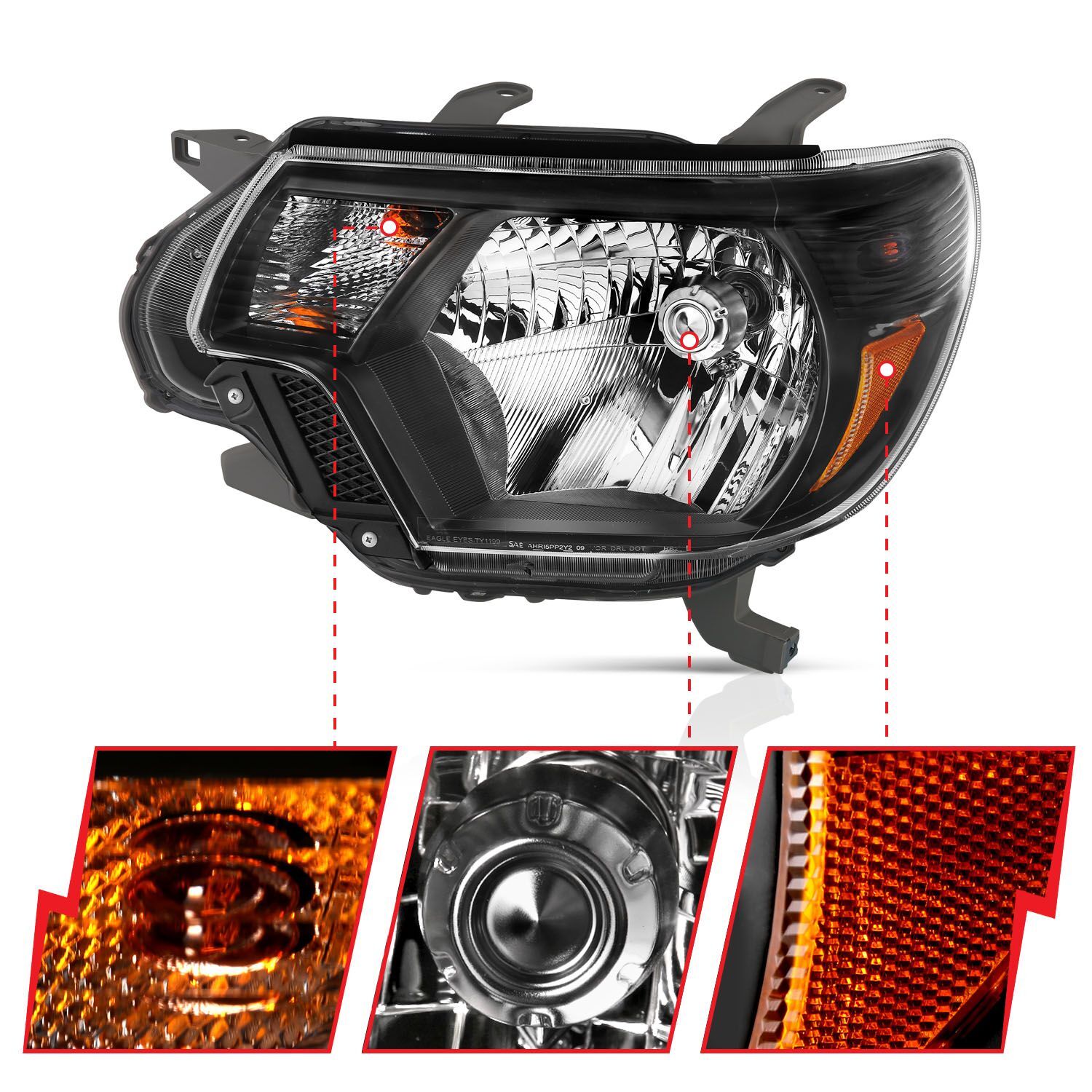 2012-2015 Toyota Tacoma Anzo Crystal Headlights Black