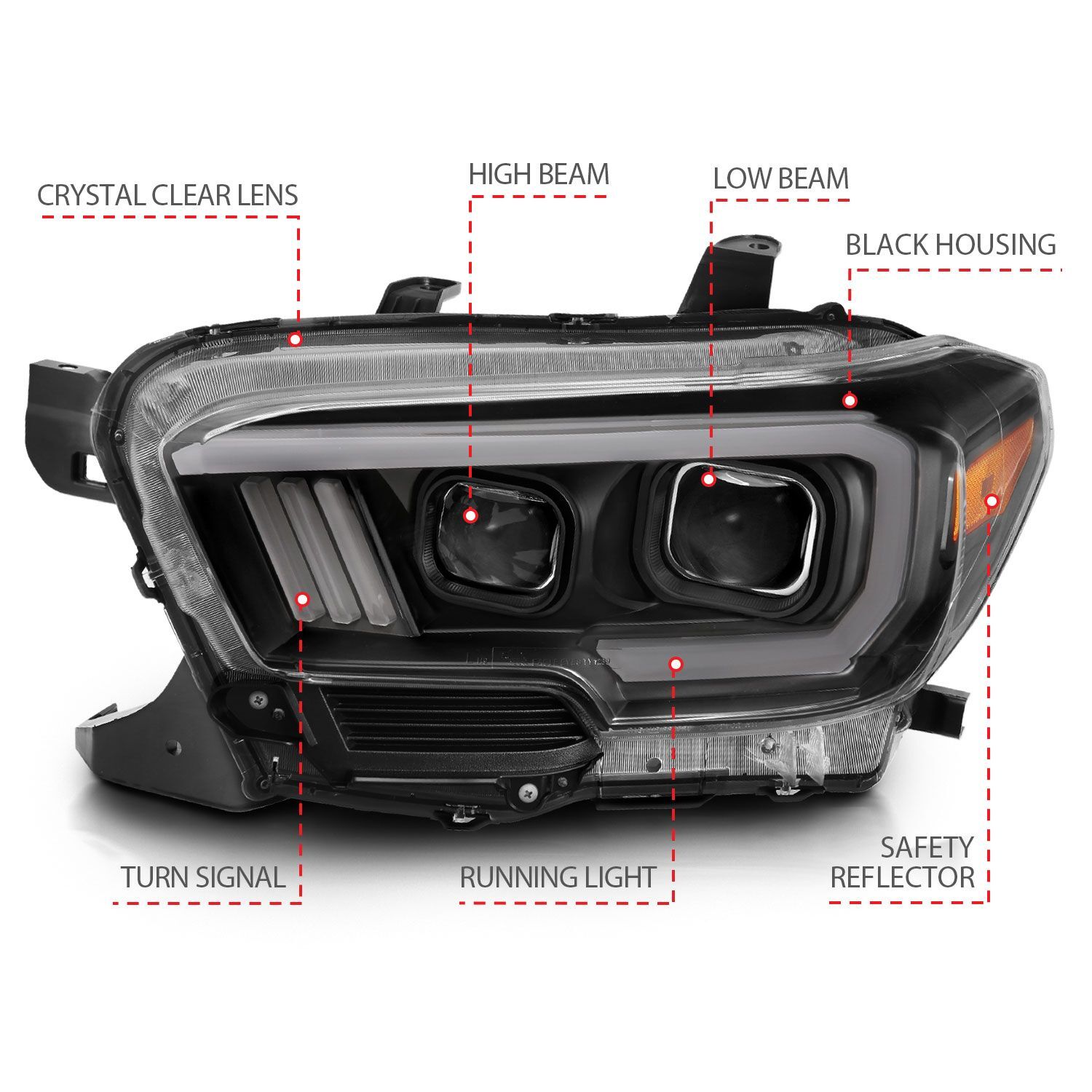 2016-2023 Toyota Tacoma Anzo Projector Headlights W/ Plank Style Switchback Black W/ Amber