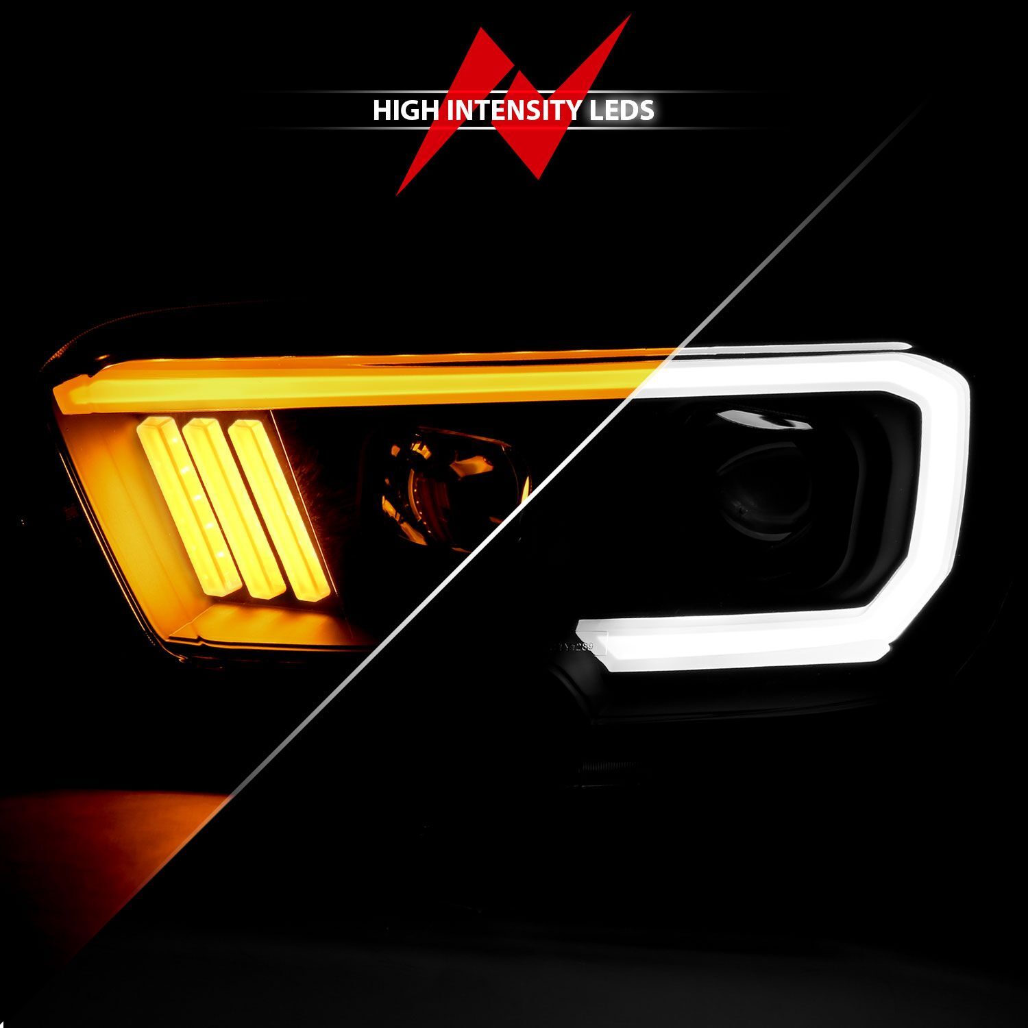 2016-2023 Toyota Tacoma Anzo Projector Headlights W/ Plank Style Switchback Black W/ Amber