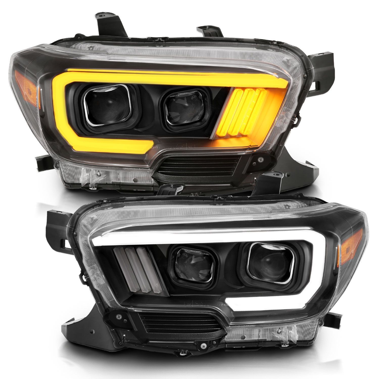 2016-2023 Toyota Tacoma Anzo Projector Headlights W/ Plank Style Switchback Black W/ Amber - 111396
