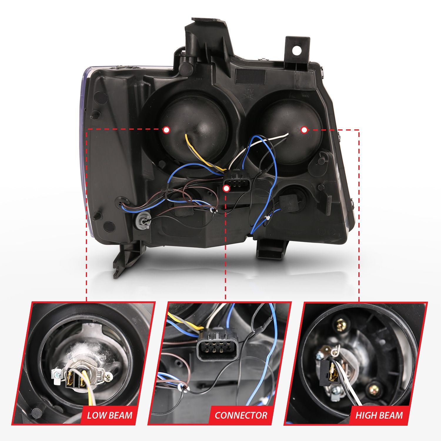2007-2014 Chevrolet Avalanche/Suburban/Tahoe Anzo Projector Headlights W/ Plank Style Switchback Chrome W/ Amber