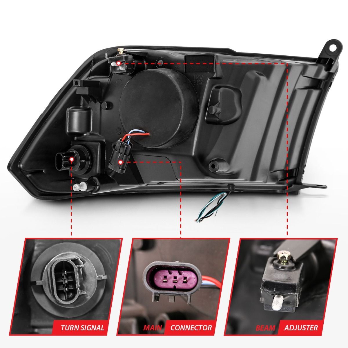 2009-2018 Dodge Ram 1500/2500/3500 Anzo Projector Headlights Plank Style Design Black
