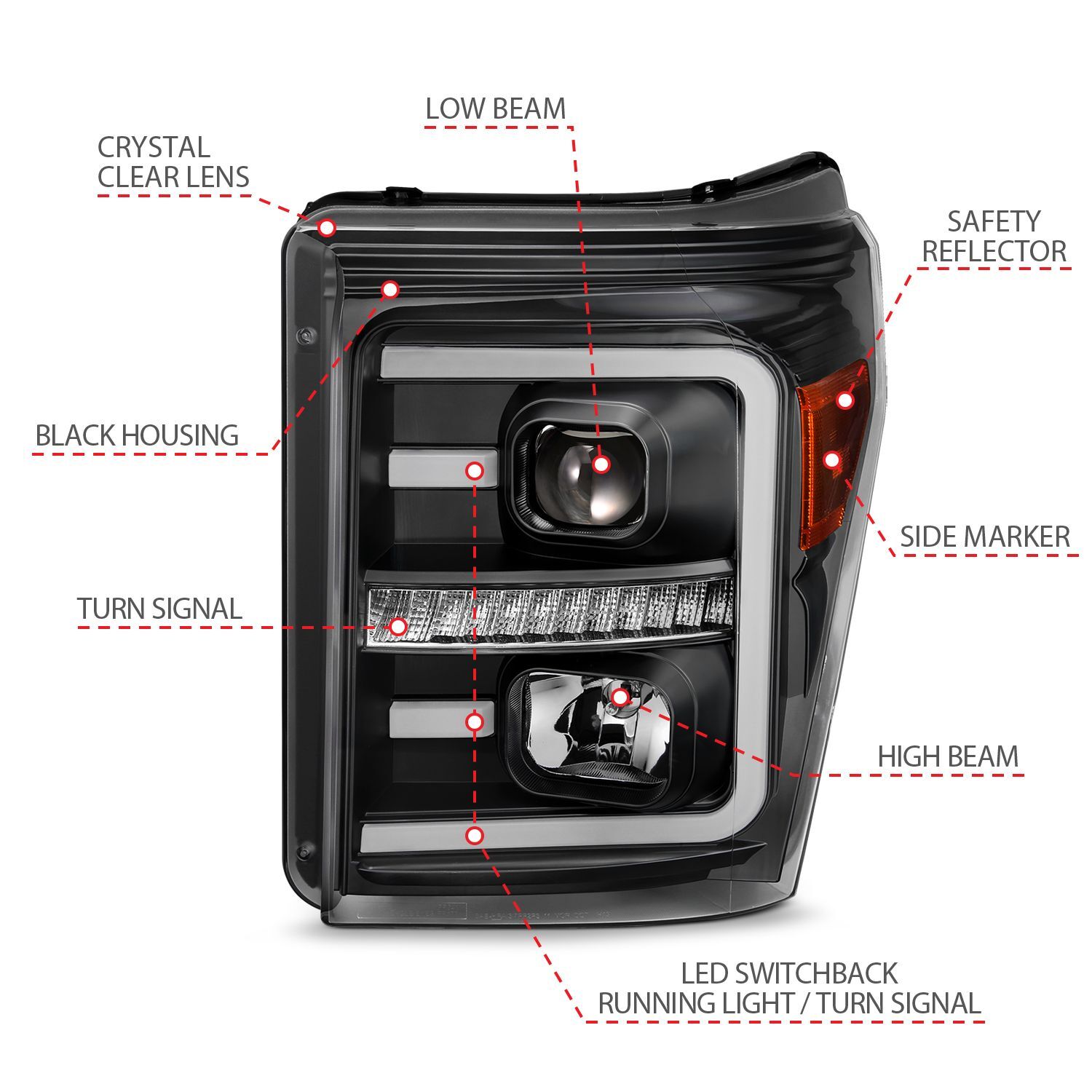 2011-2016 Ford F-250/F-350/F-450 Super Duty Anzo Projector Headlights W/ Plank Style Switchback Black W/ Amber