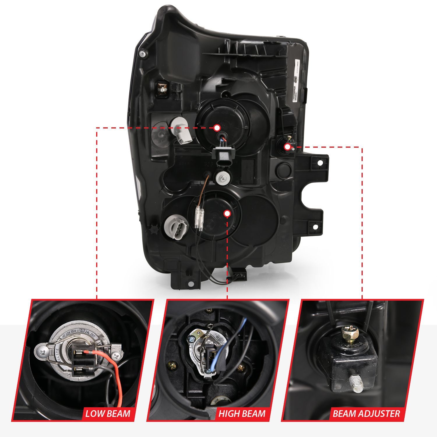 2011-2016 Ford F-250/F-350/F-450 Super Duty Anzo Projector Headlights W/ Plank Style Switchback Black W/ Amber