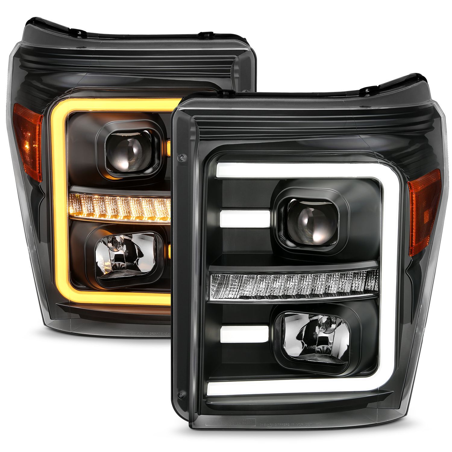 2011-2016 Ford F-250/F-350/F-450 Super Duty Anzo Projector Headlights W/ Plank Style Switchback Black W/ Amber - 111406