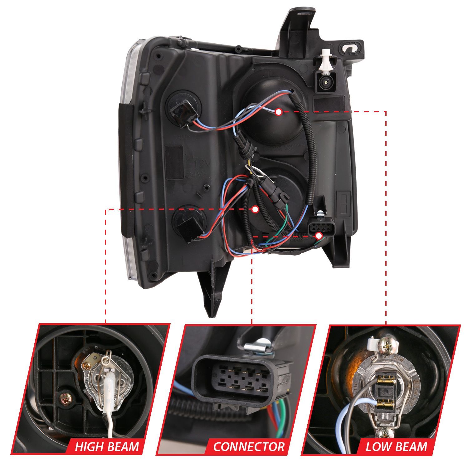 2007-2013 Chevrolet Silverado/Silverado 1500/2500 HD/3500 HD Anzo Projector Headlights W/ Plank Style Switchback Black W/ Amber