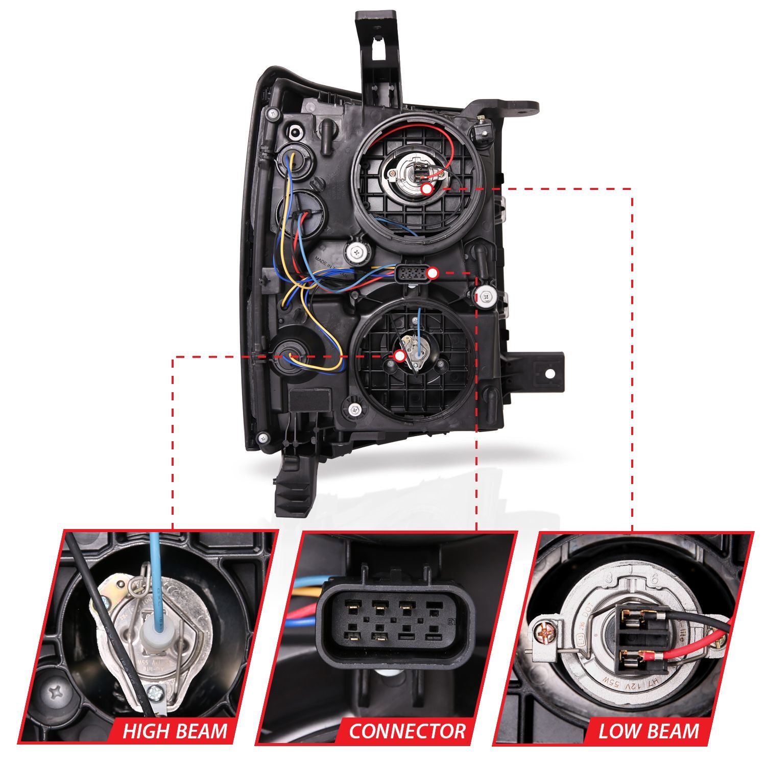 2014-2015 Chevrolet Silverado 1500 Anzo Projector Headlights W/ Plank Style Switchback Black W/ Amber