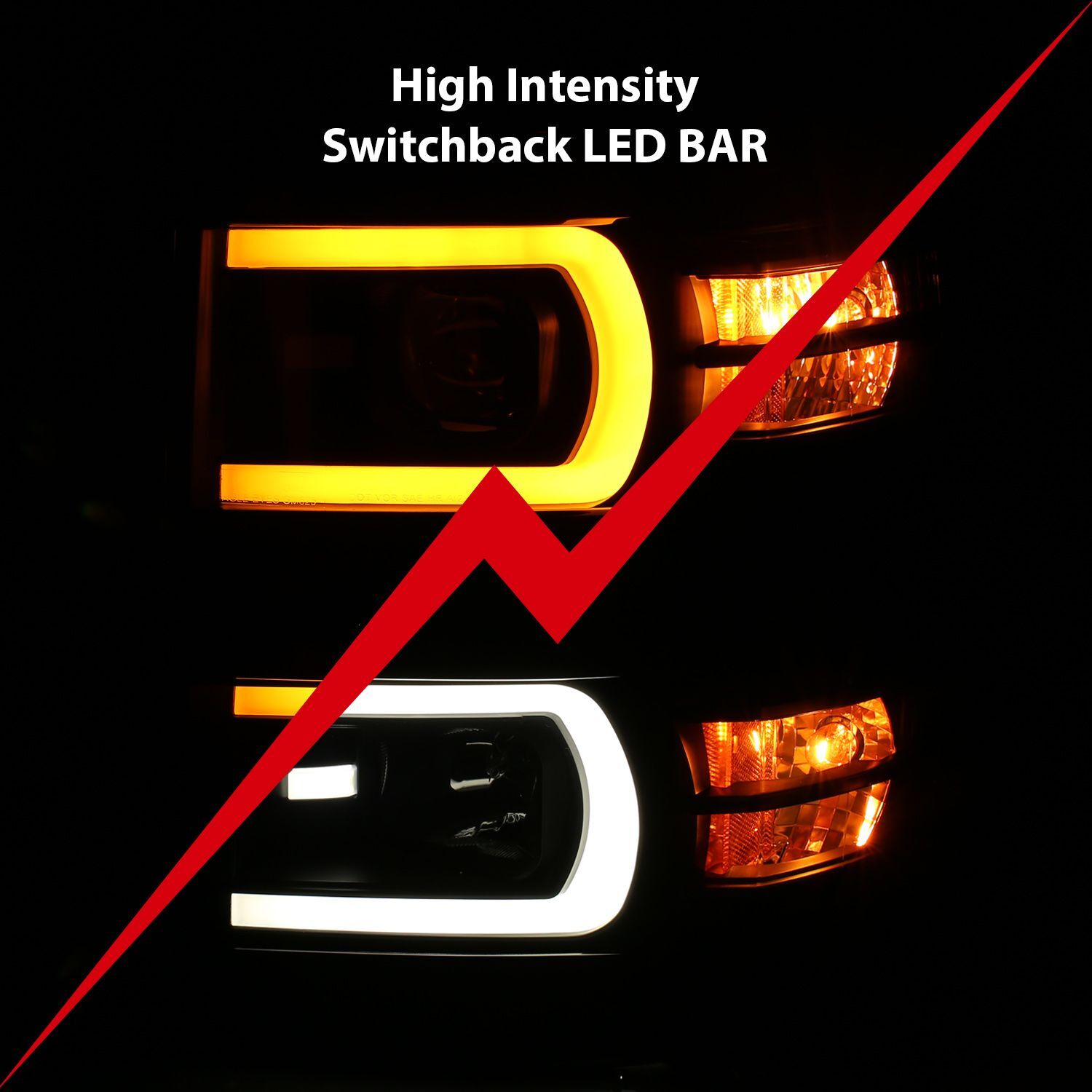 2014-2015 Chevrolet Silverado 1500 Anzo Projector Headlights W/ Plank Style Switchback Black W/ Amber