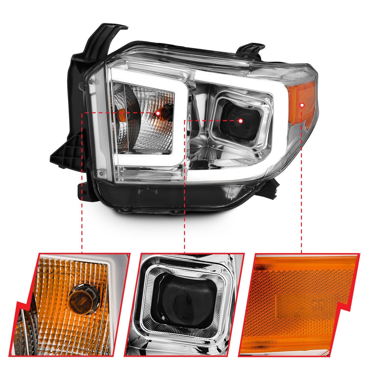 2014-2019 Toyota Tundra Anzo Projector Headlights W/ Plank Style Switchback Chrome W/ Amber